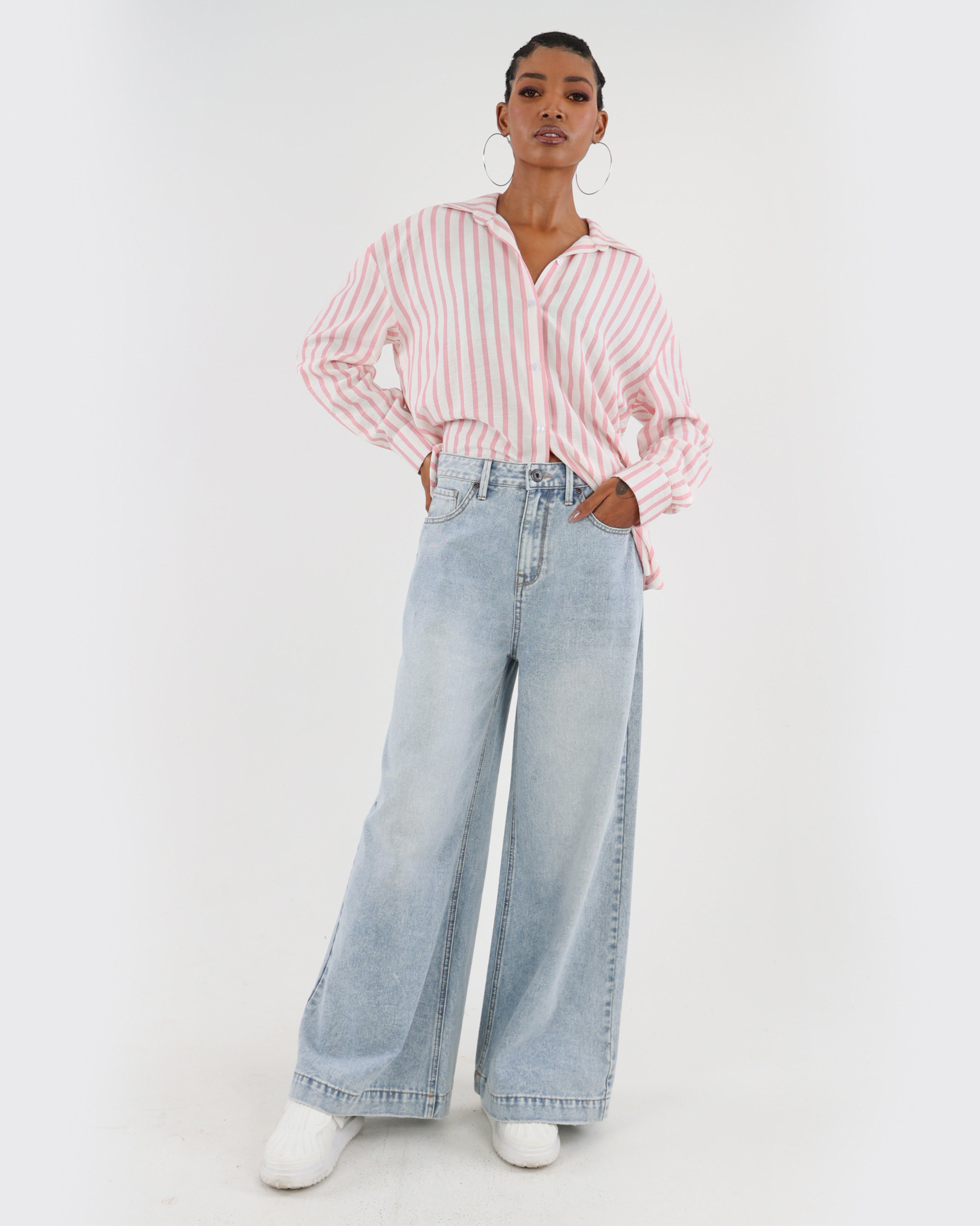 Wide Leg Distressed Denim Jeans