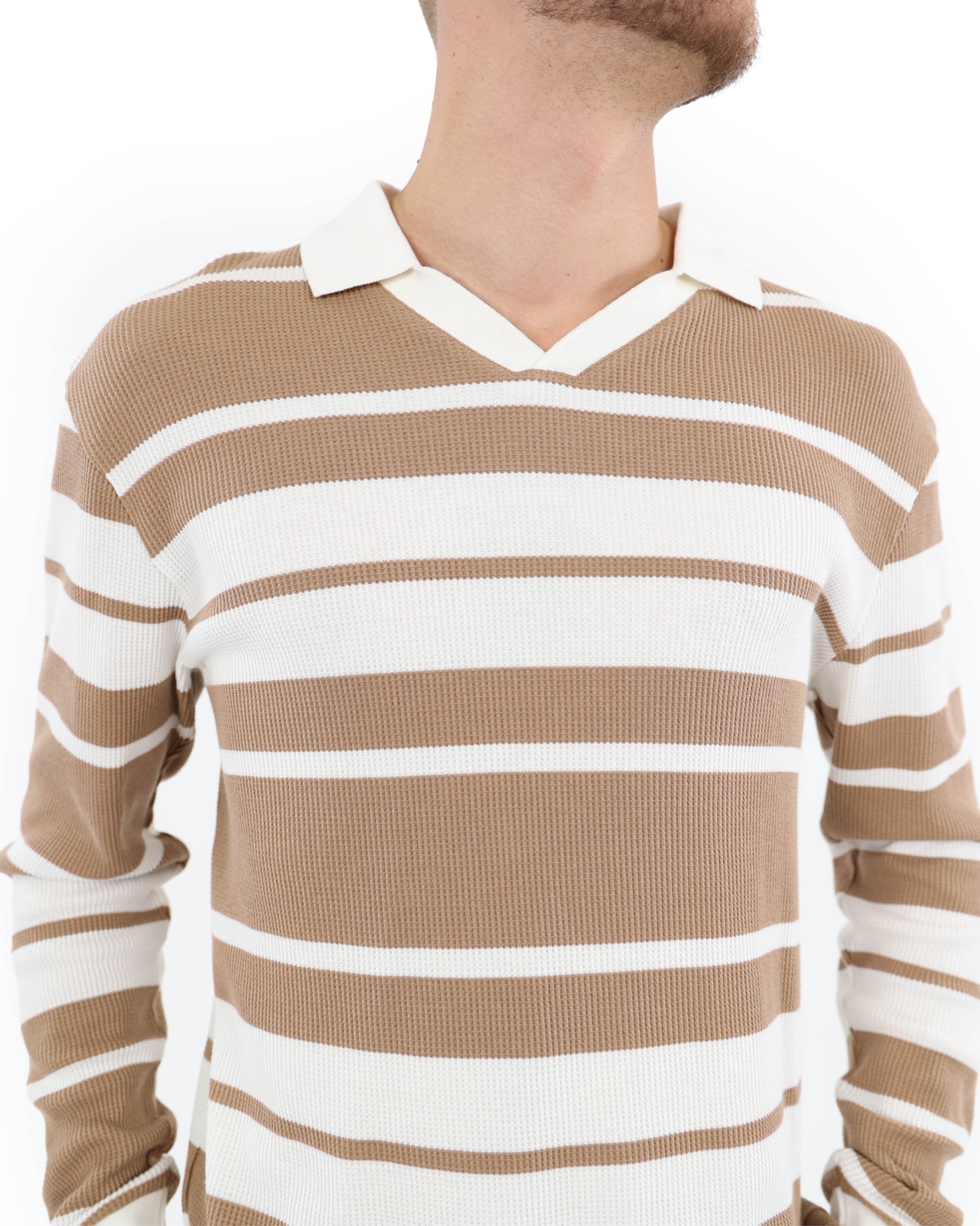 Waffle Stripe Johnny Collar Top