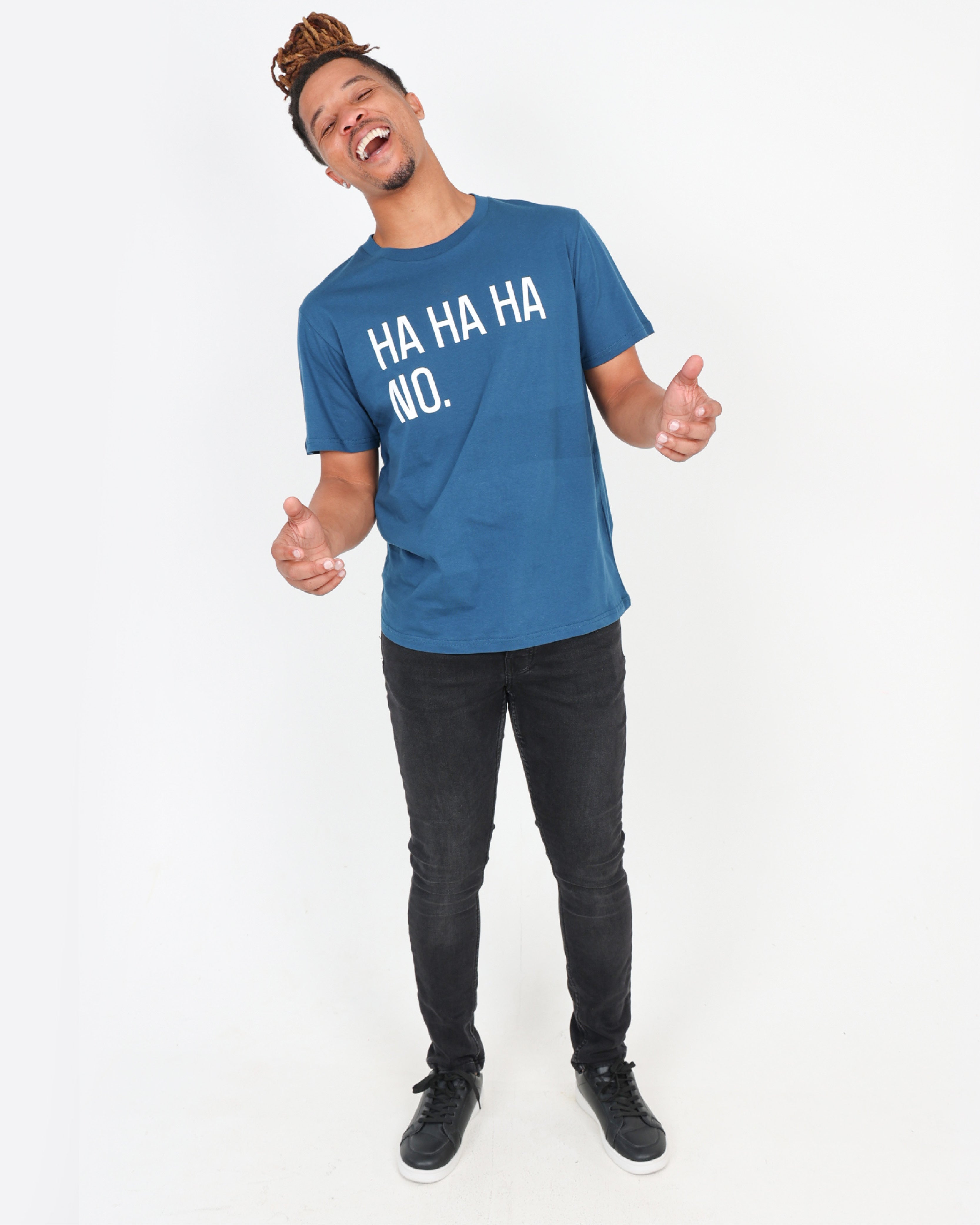 "Ha Ha Ha. No" Short Sleeve Graphic Print T-Shirt