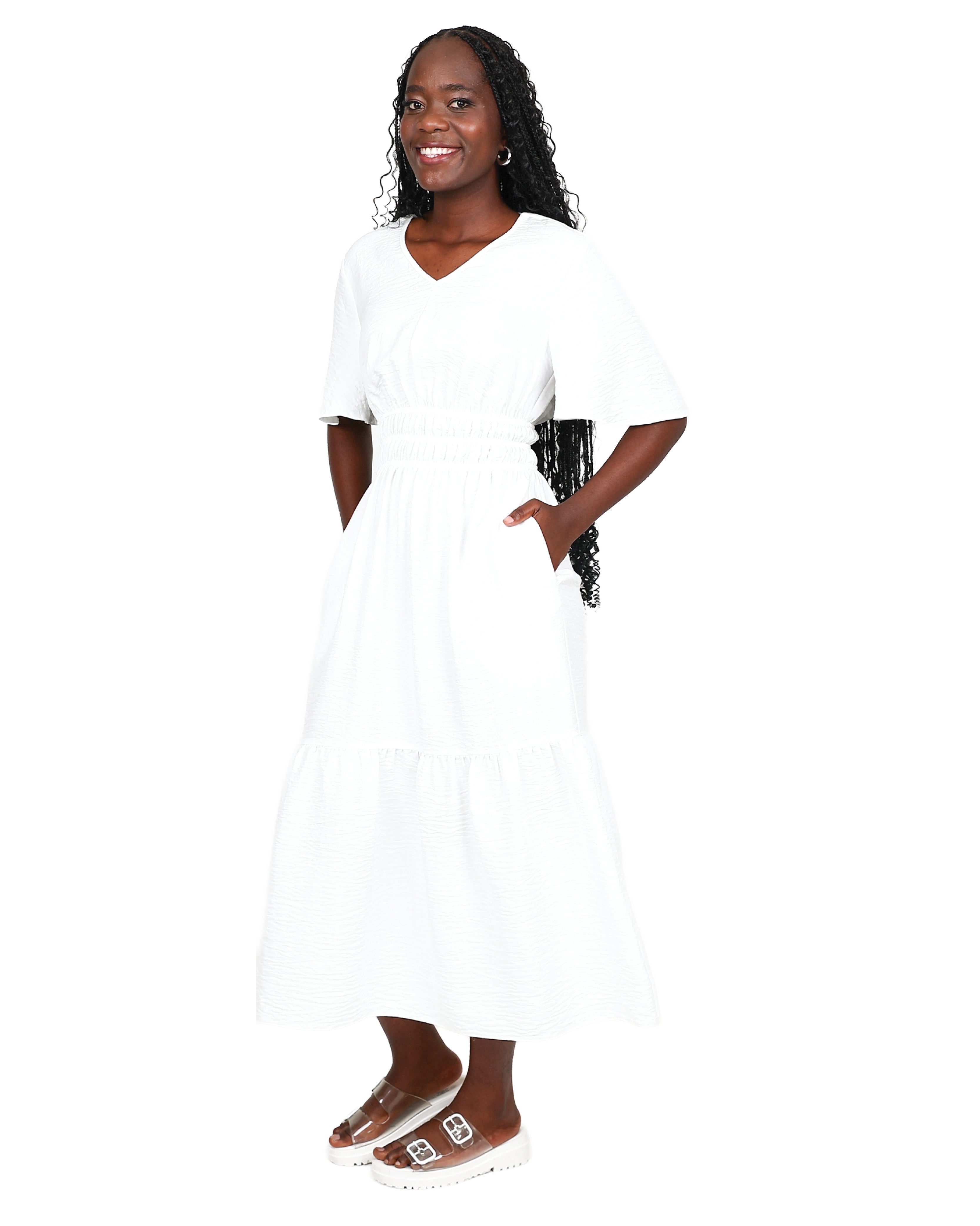 Butterfly Sleeve Tiered Midi Dress