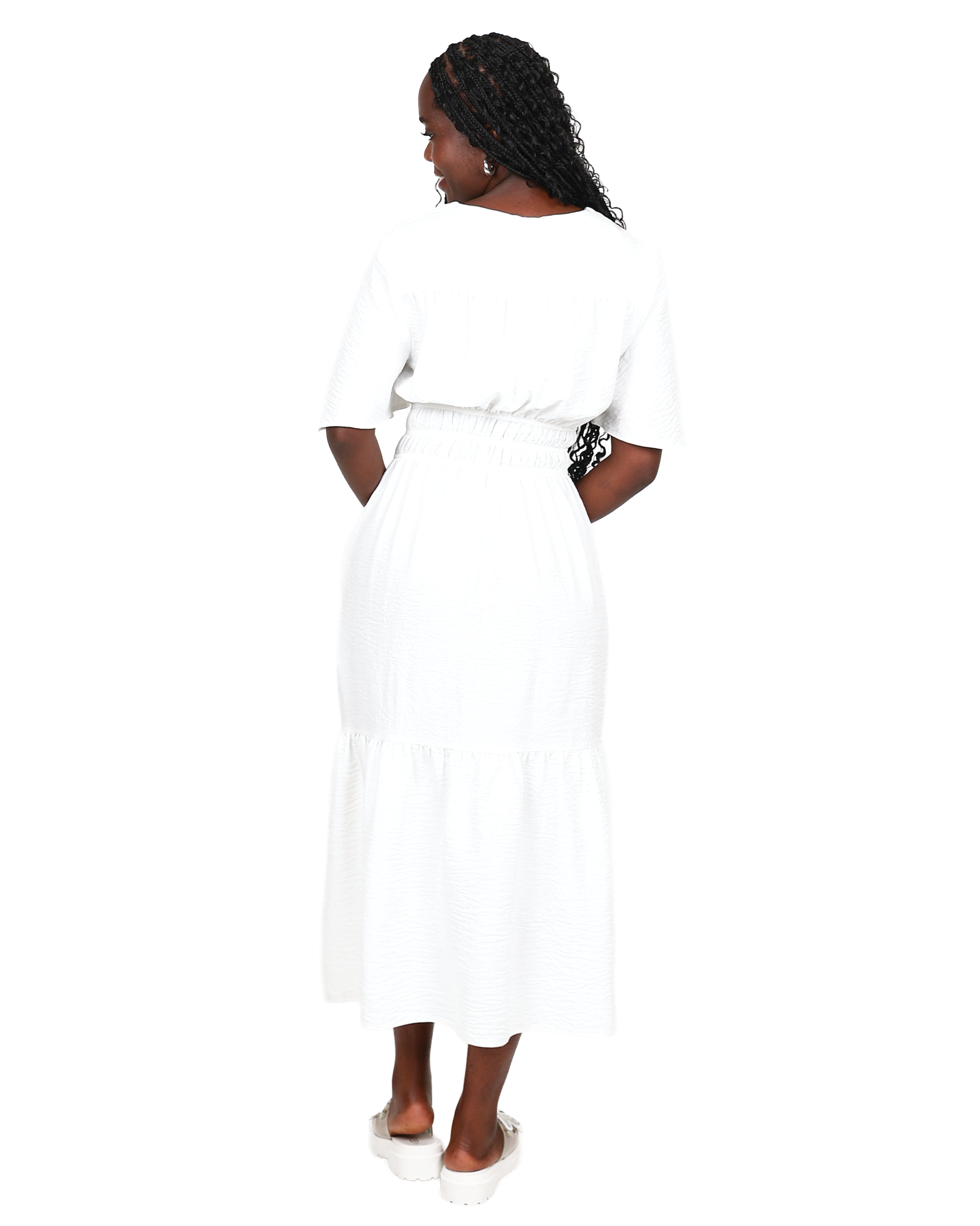 Butterfly Sleeve Tiered Midi Dress