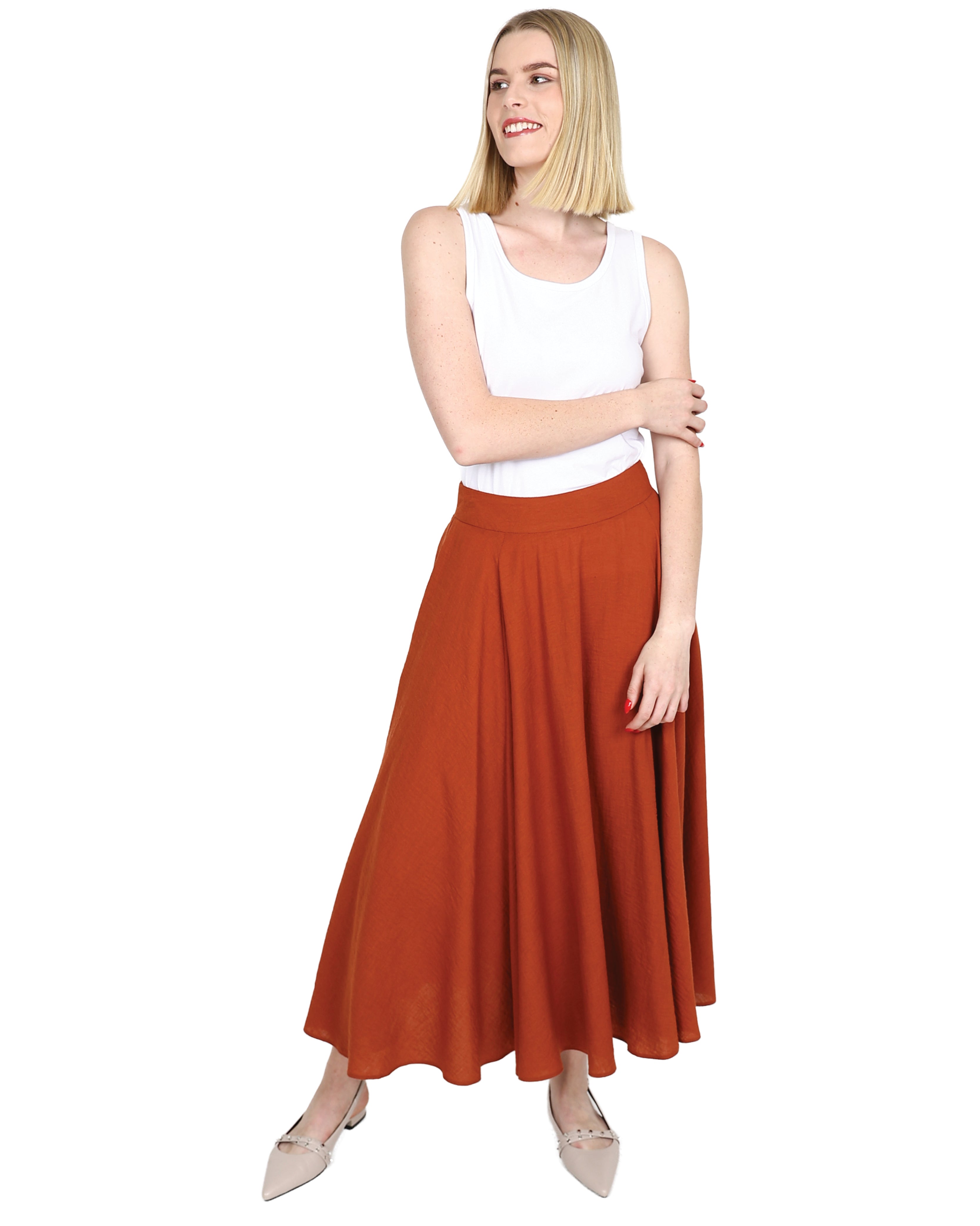 Rust Flared Maxi Skirt