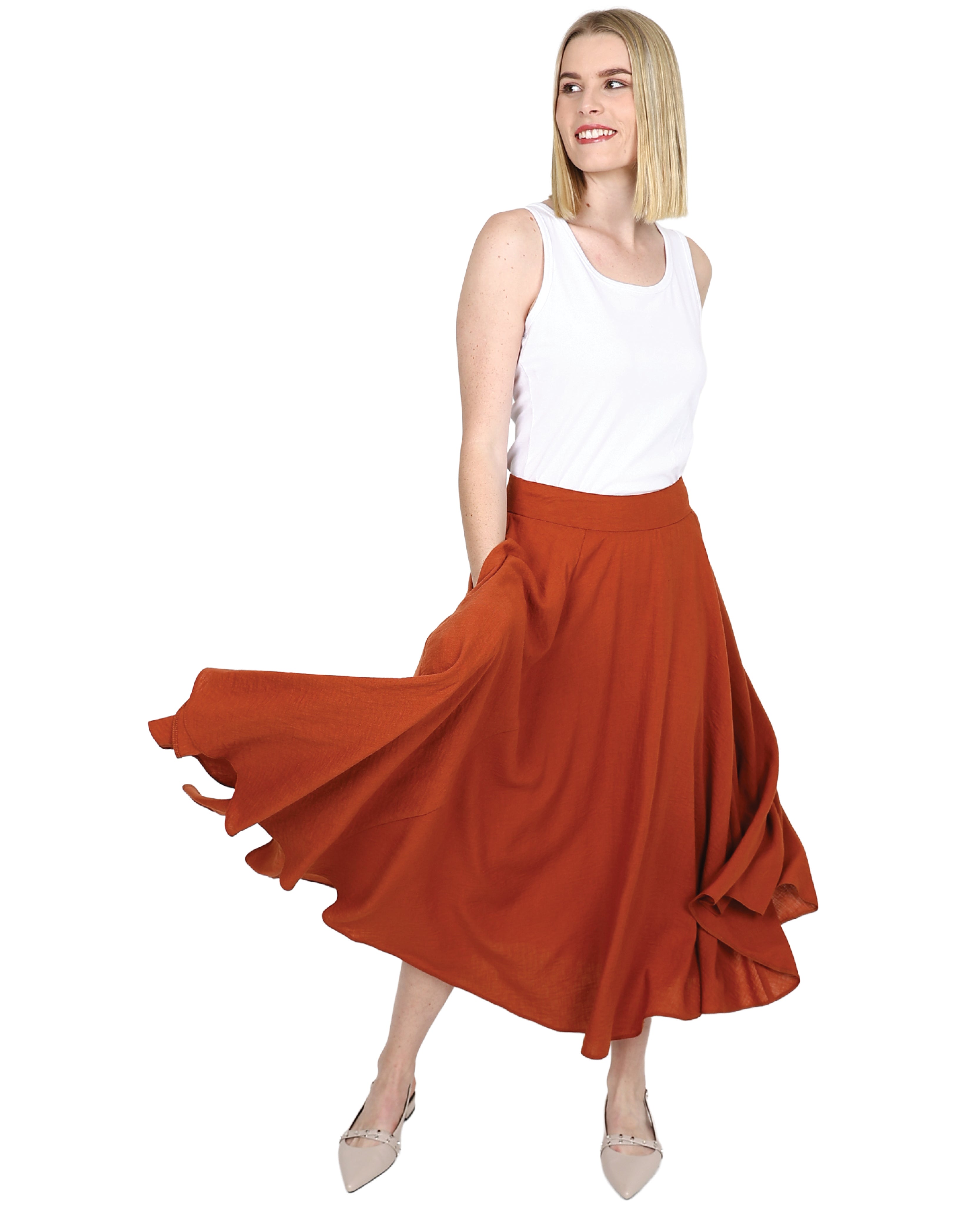 Rust Flared Maxi Skirt