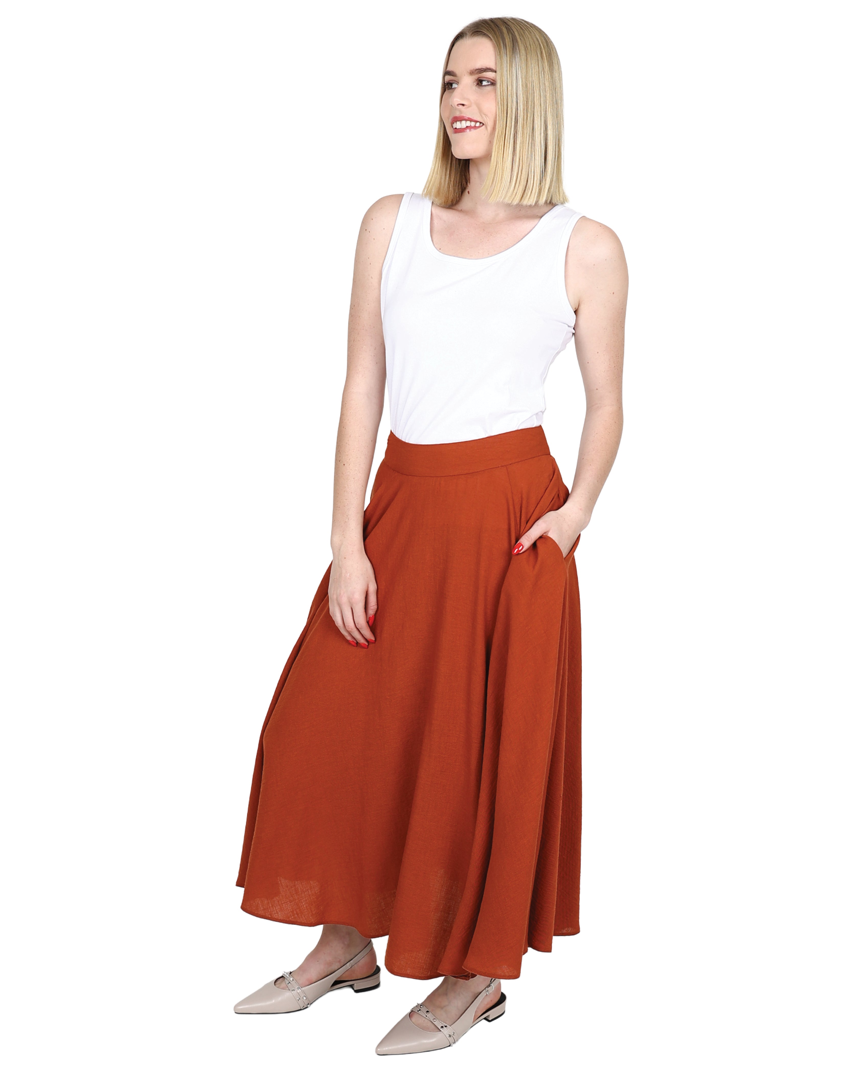 Rust Flared Maxi Skirt