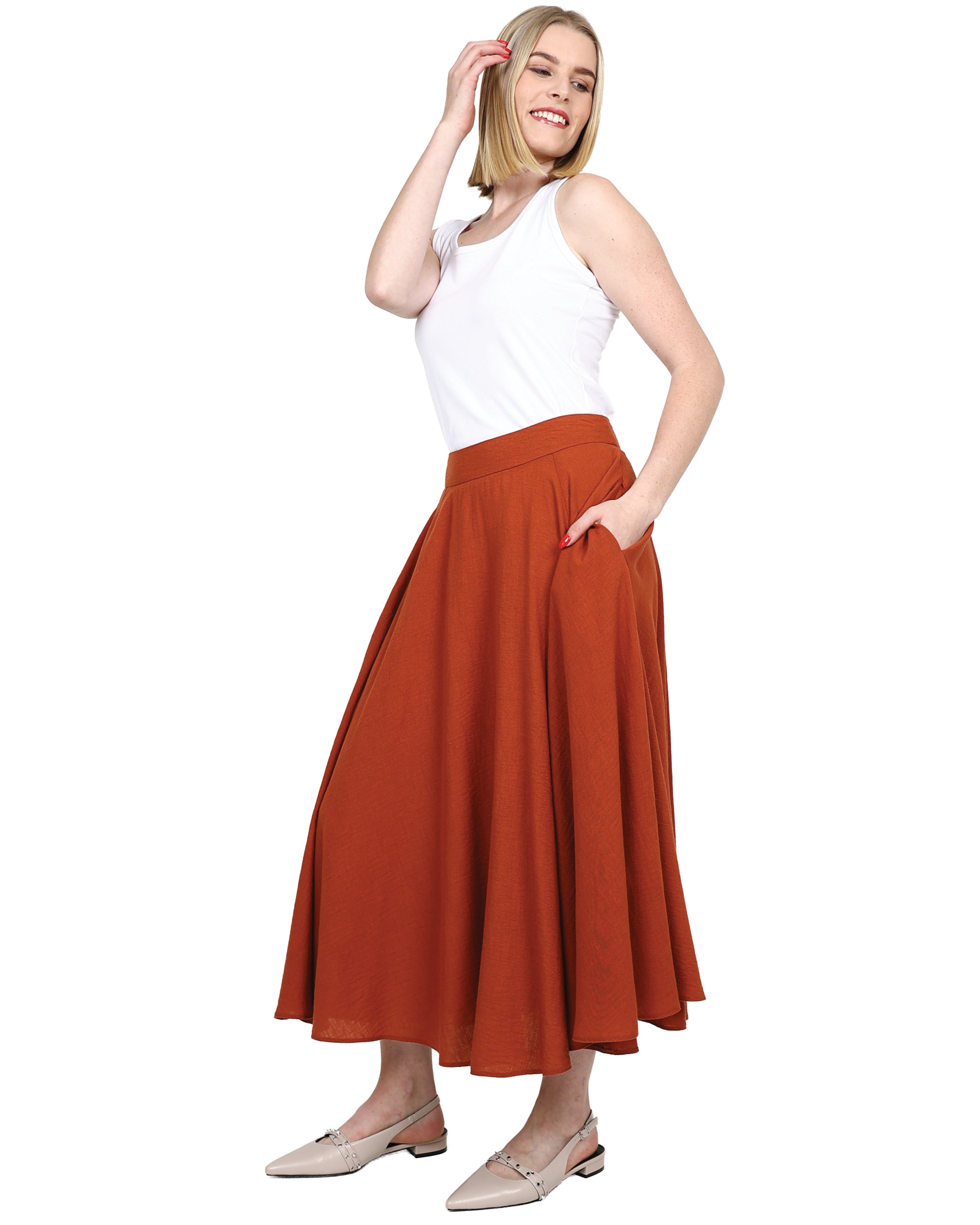 Rust Flared Maxi Skirt