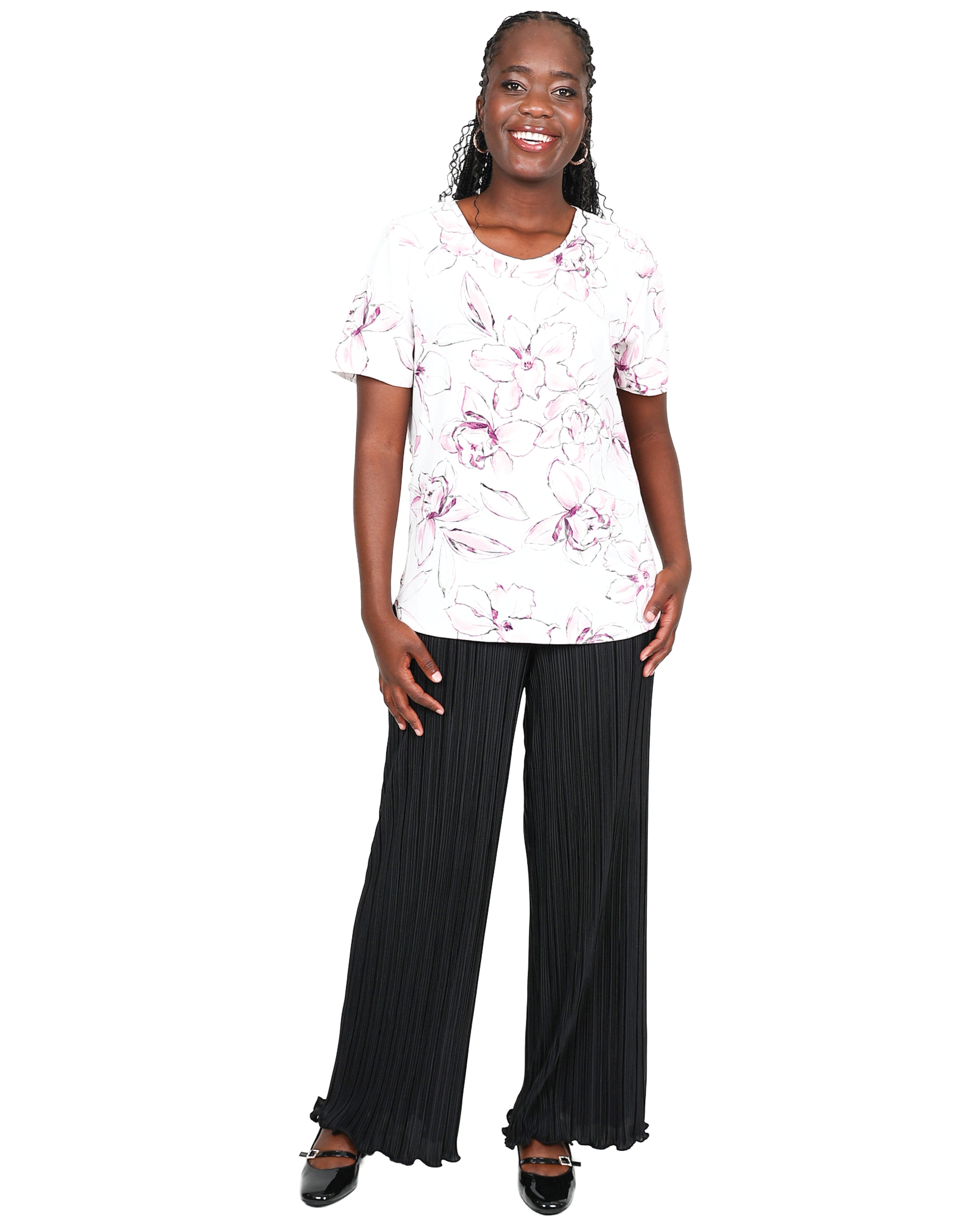 Short Sleeve Floral Print Round Neck Blouse