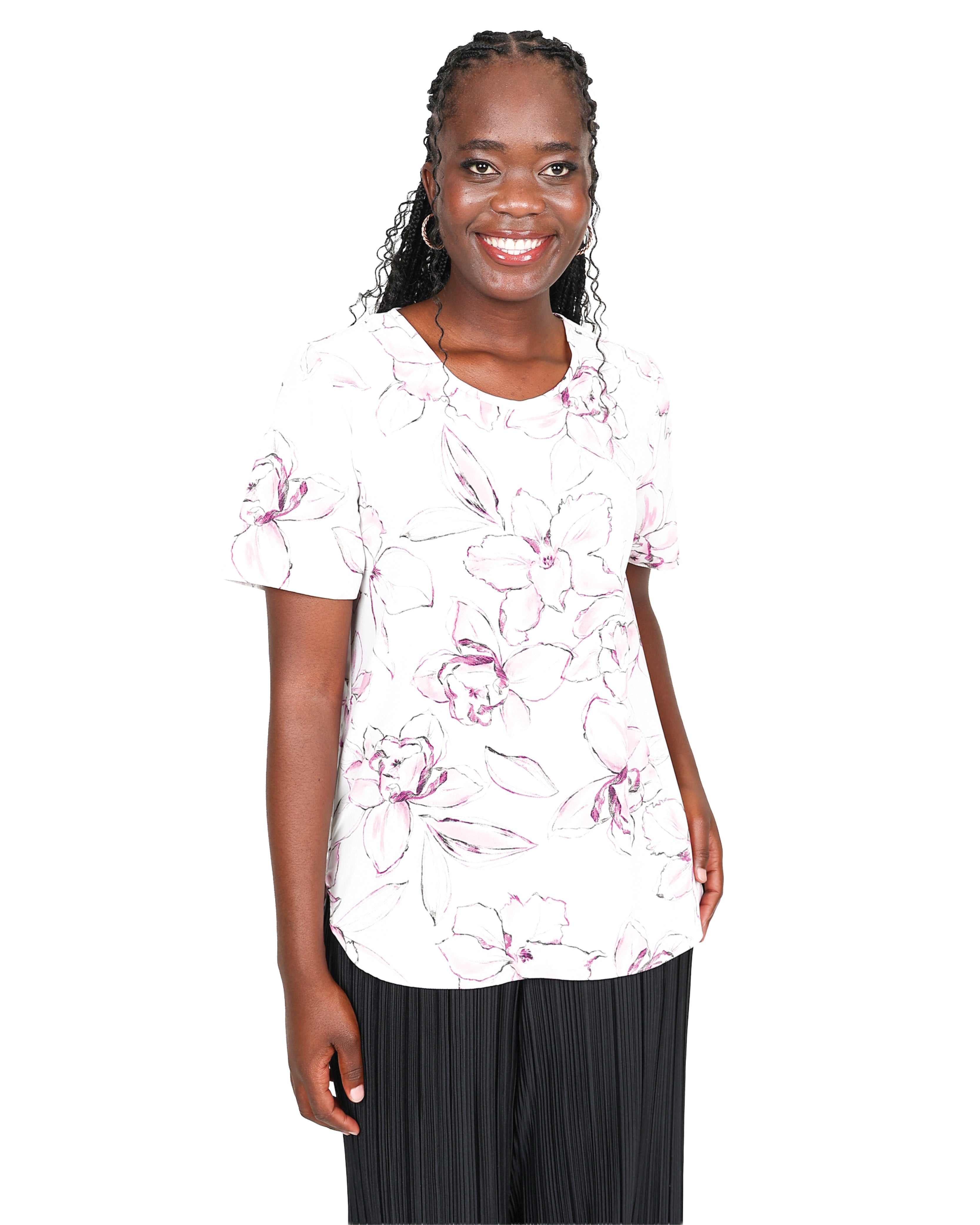 Short Sleeve Floral Print Round Neck Blouse