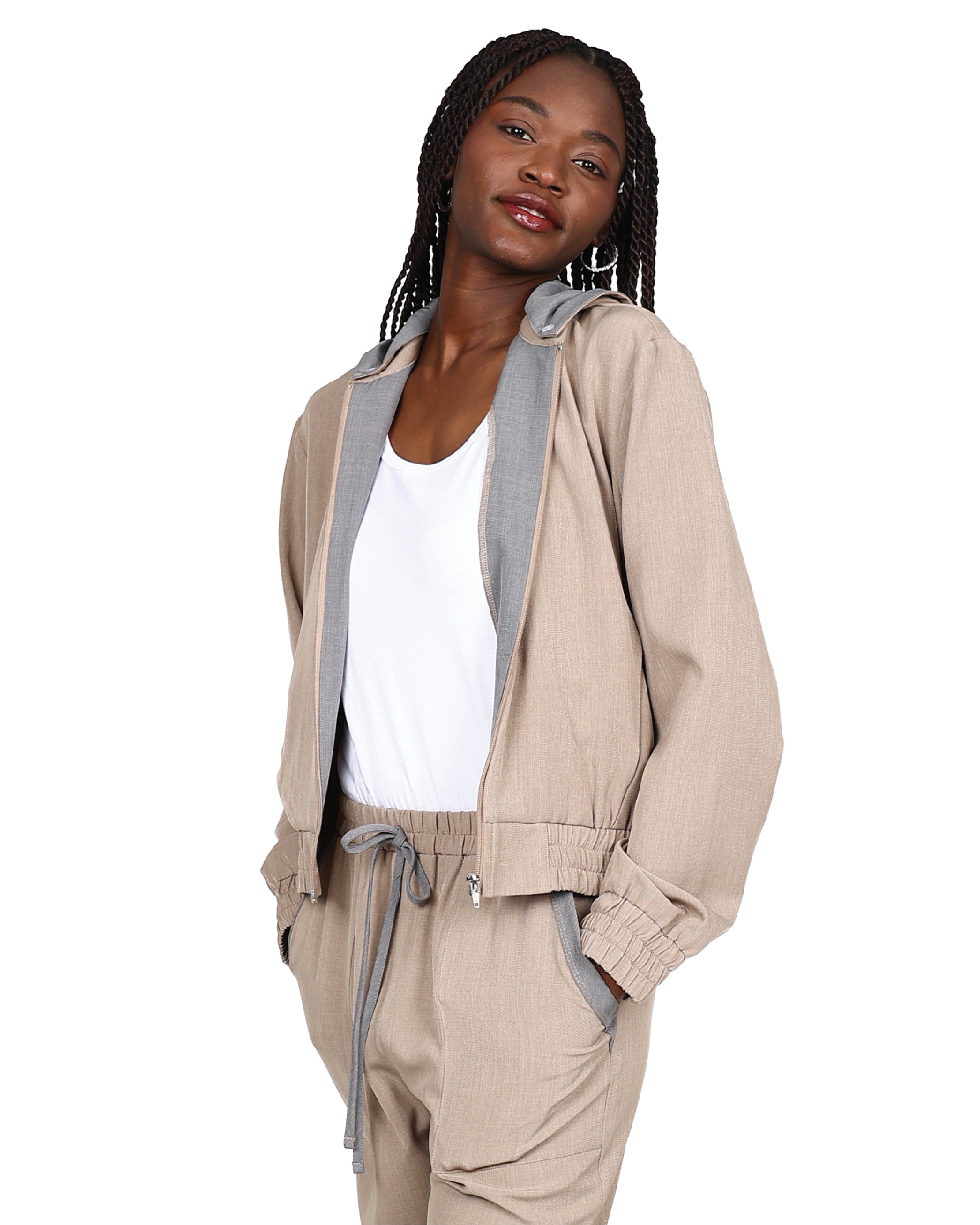 Contrast Trim Colour Zip-Up Hoodie