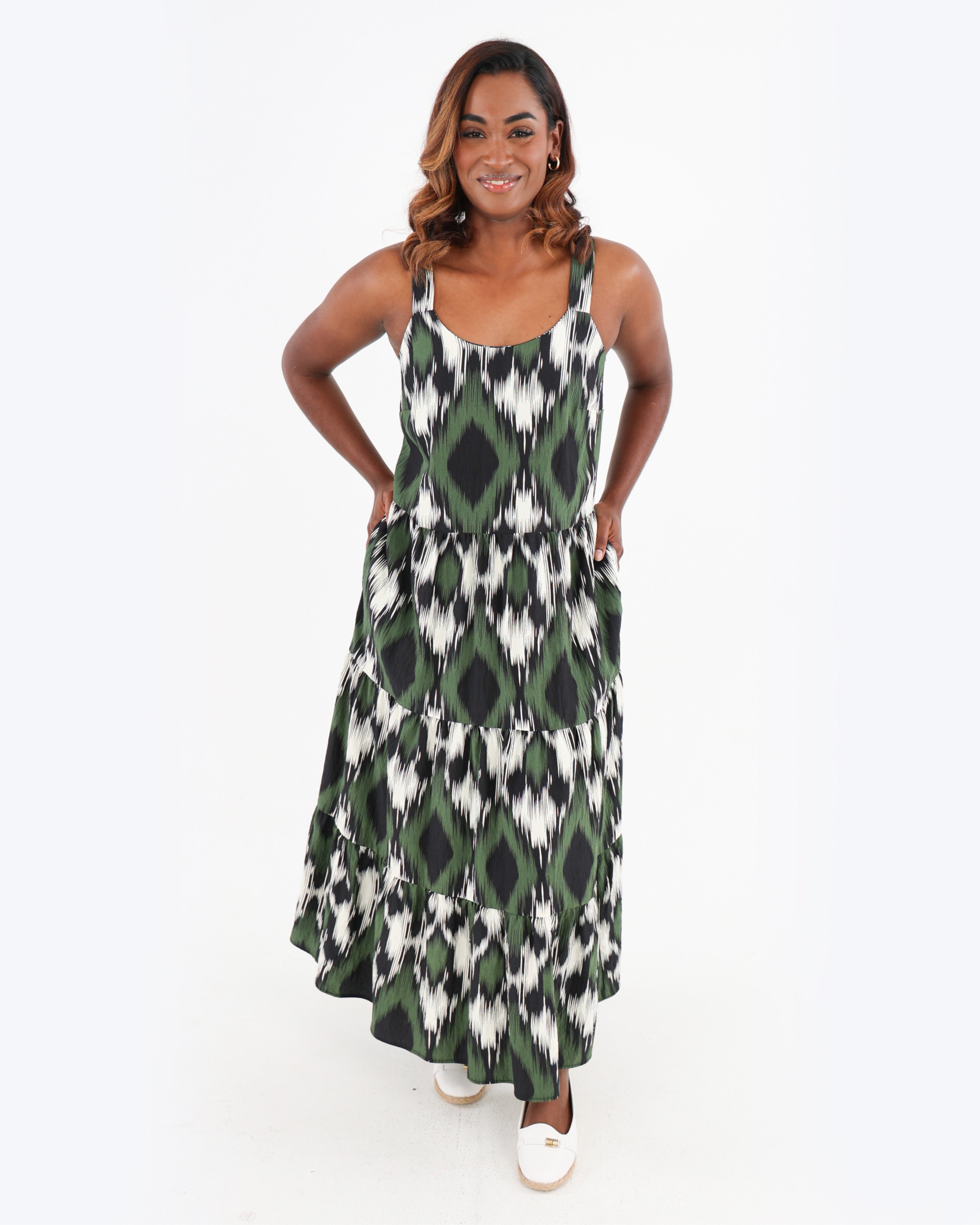 Olive Strappy Tiered Maxi Dress