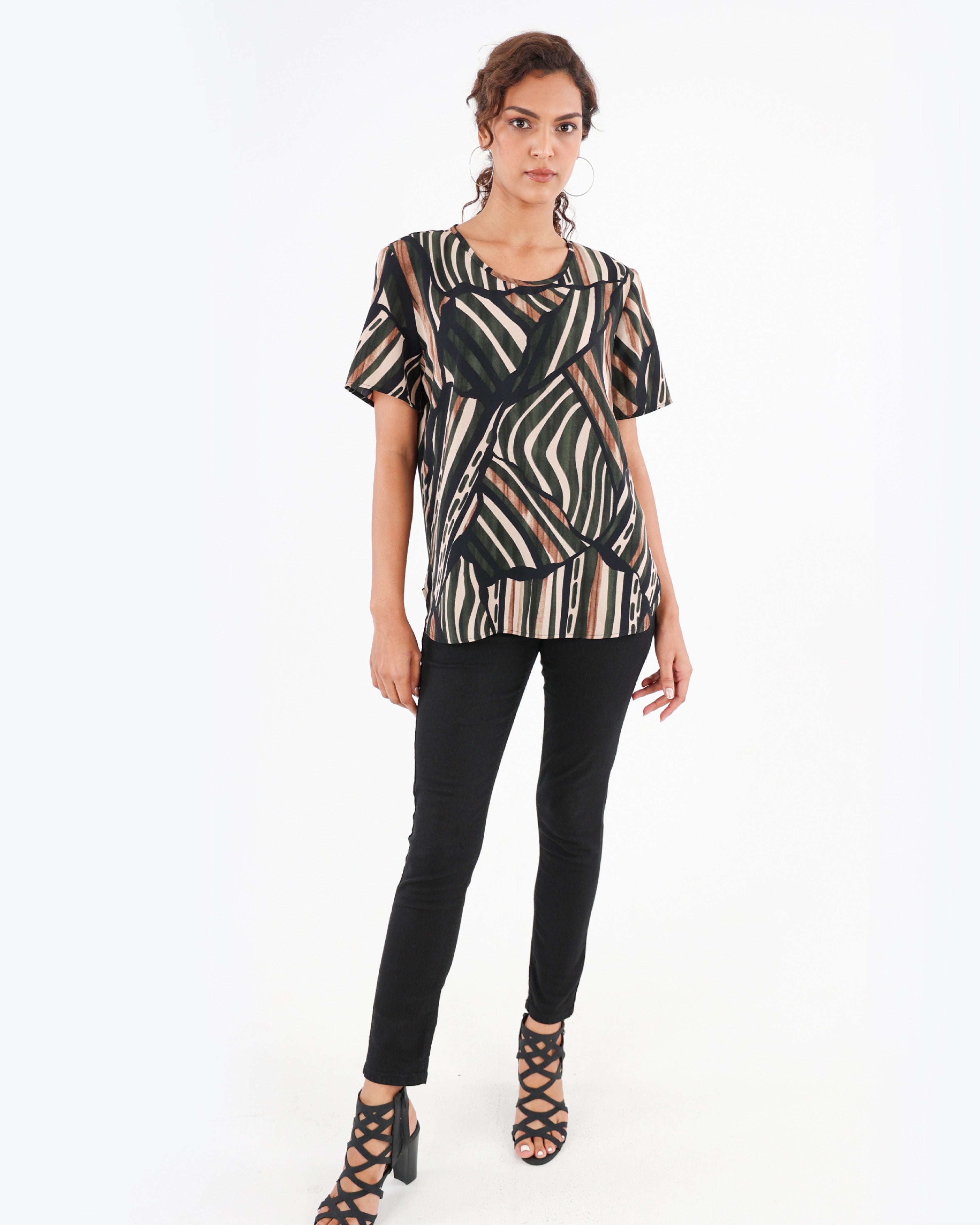 Short Sleeve Geometric Print Blouse