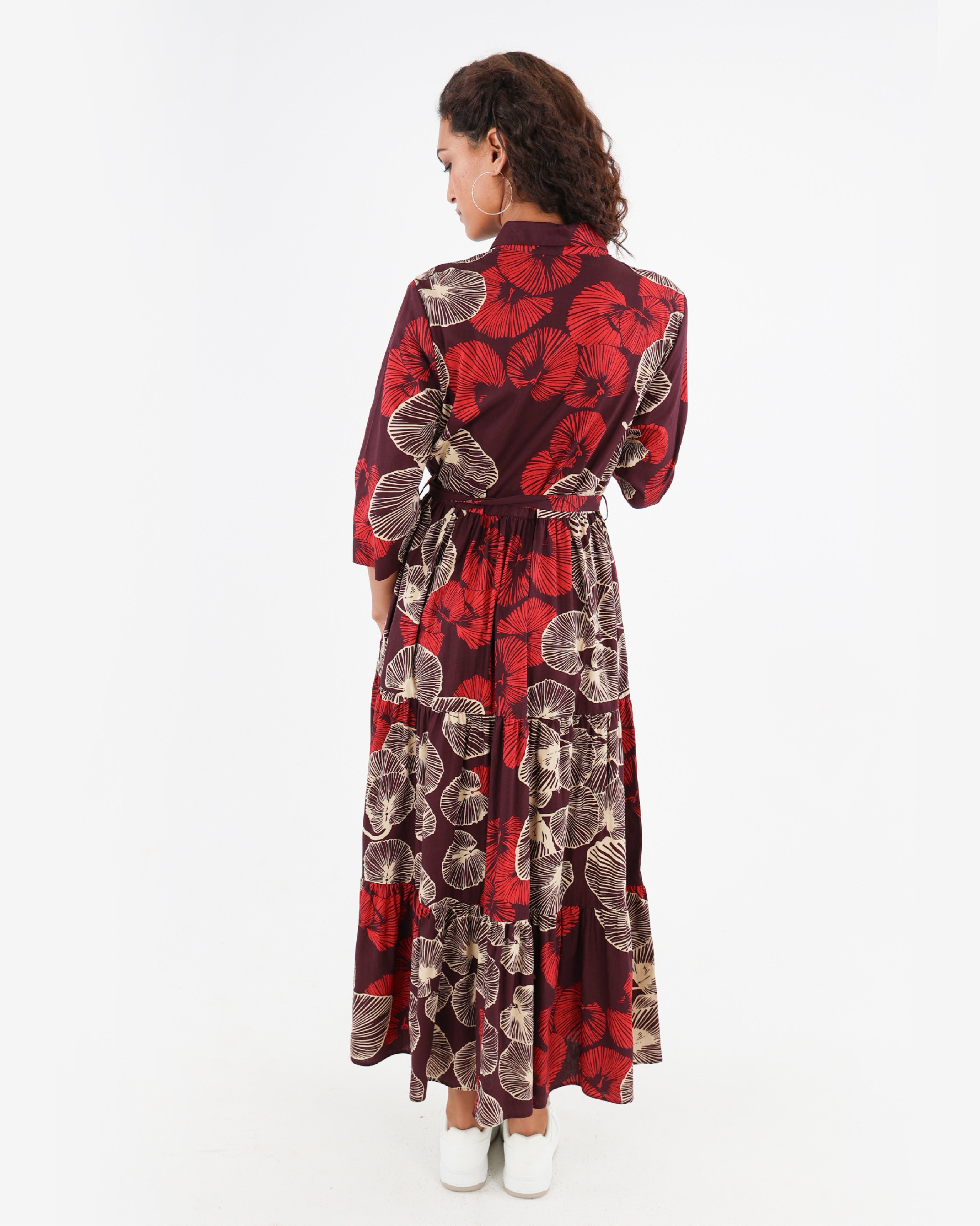 3/4 Sleeve Floral Shirt Maxi Dress