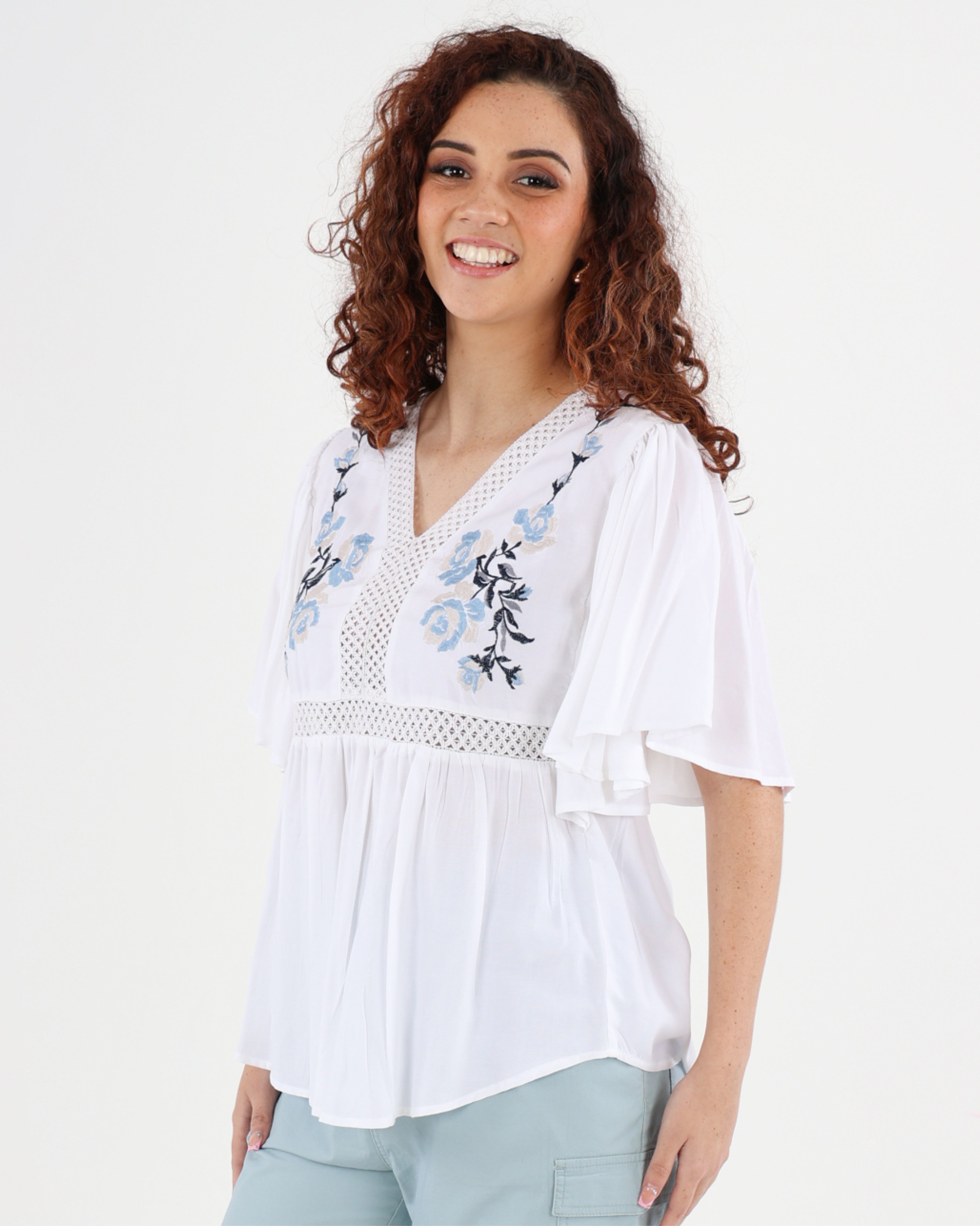 Embroidered Batwing Blouse