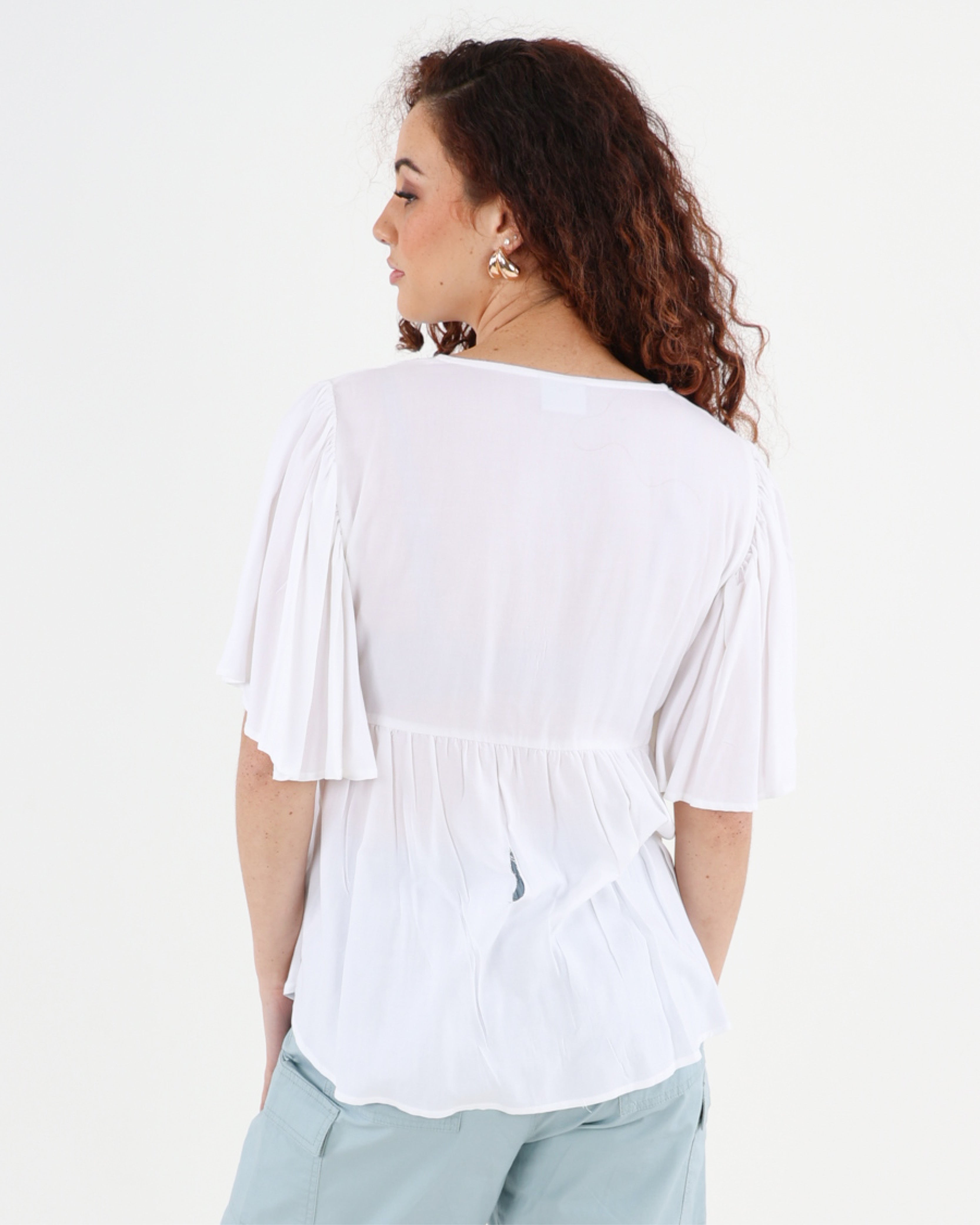 Embroidered Batwing Blouse