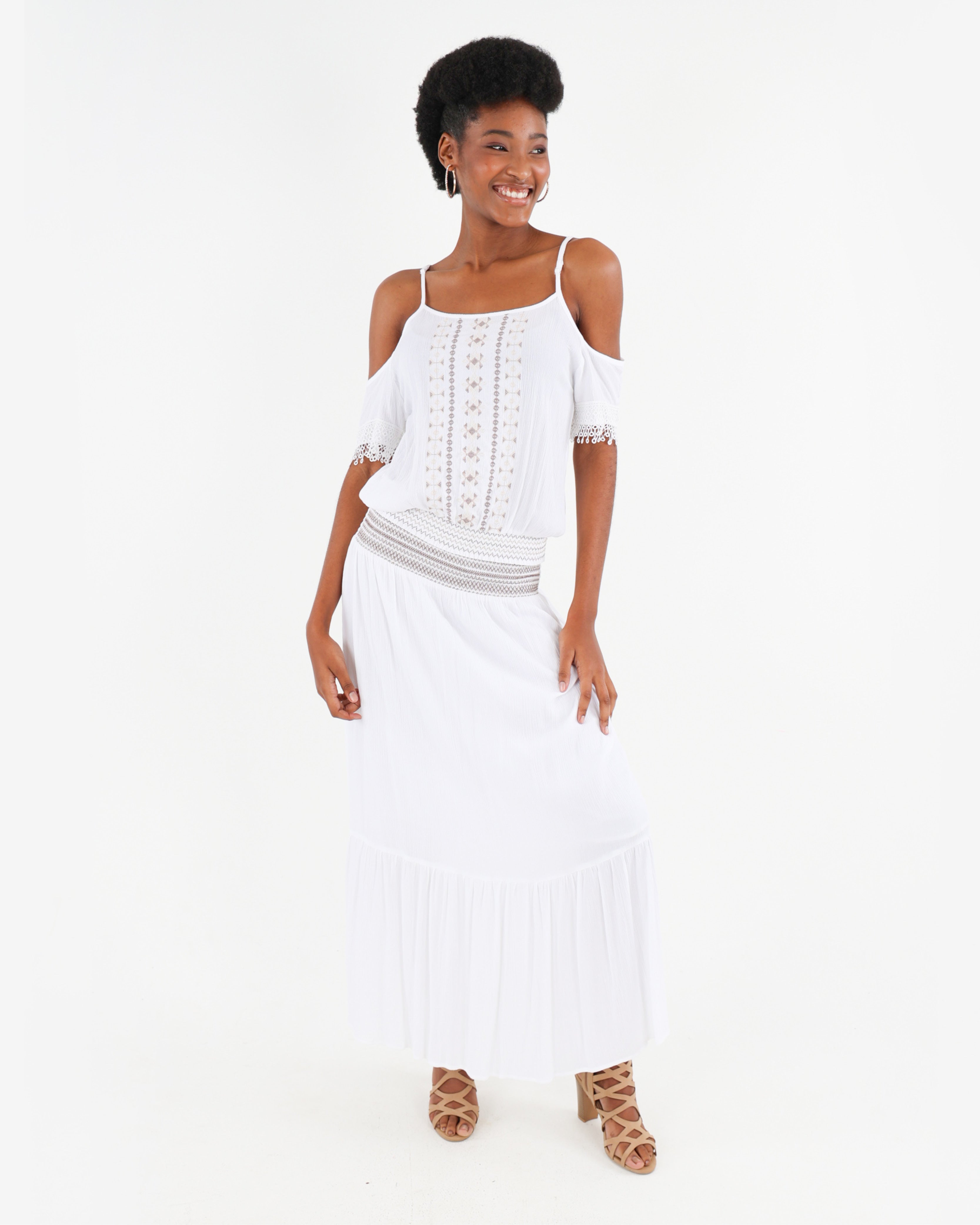 Smocked Tiered Crinkle Maxi Skirt