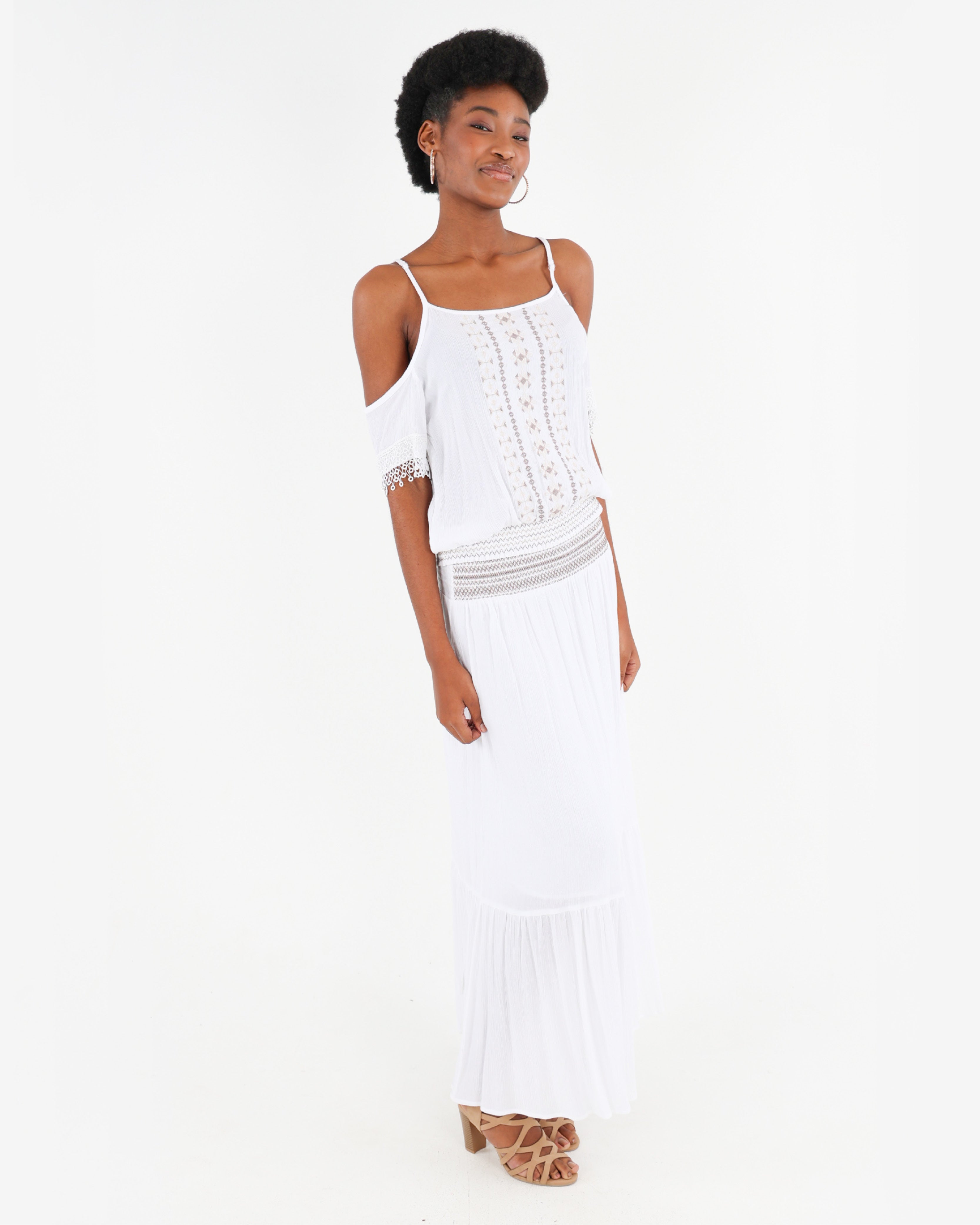 Smocked Tiered Crinkle Maxi Skirt