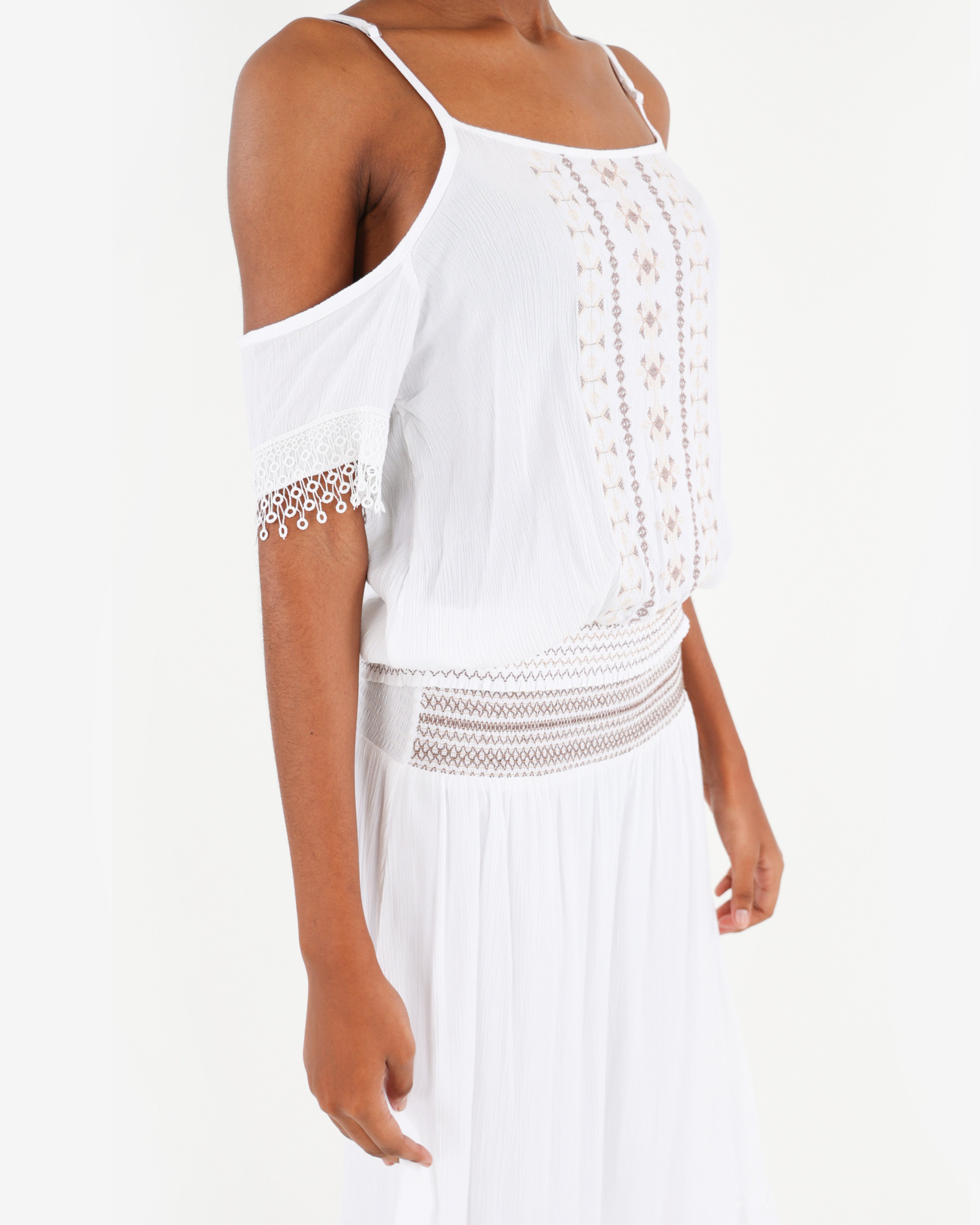 Drop Sleeve Embroidered Crinkle Blouse