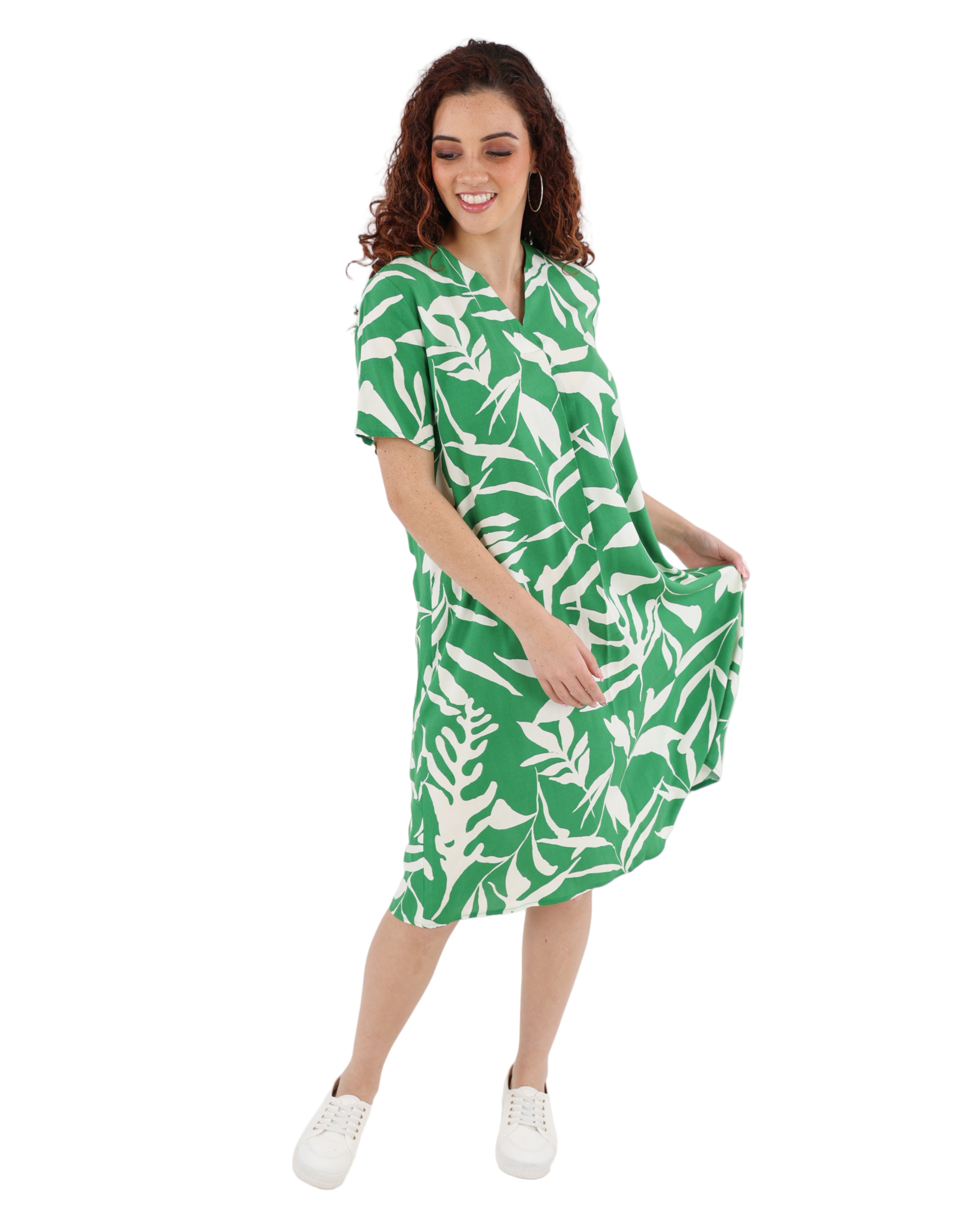 Short Sleeve Leaf Print Shift Dress