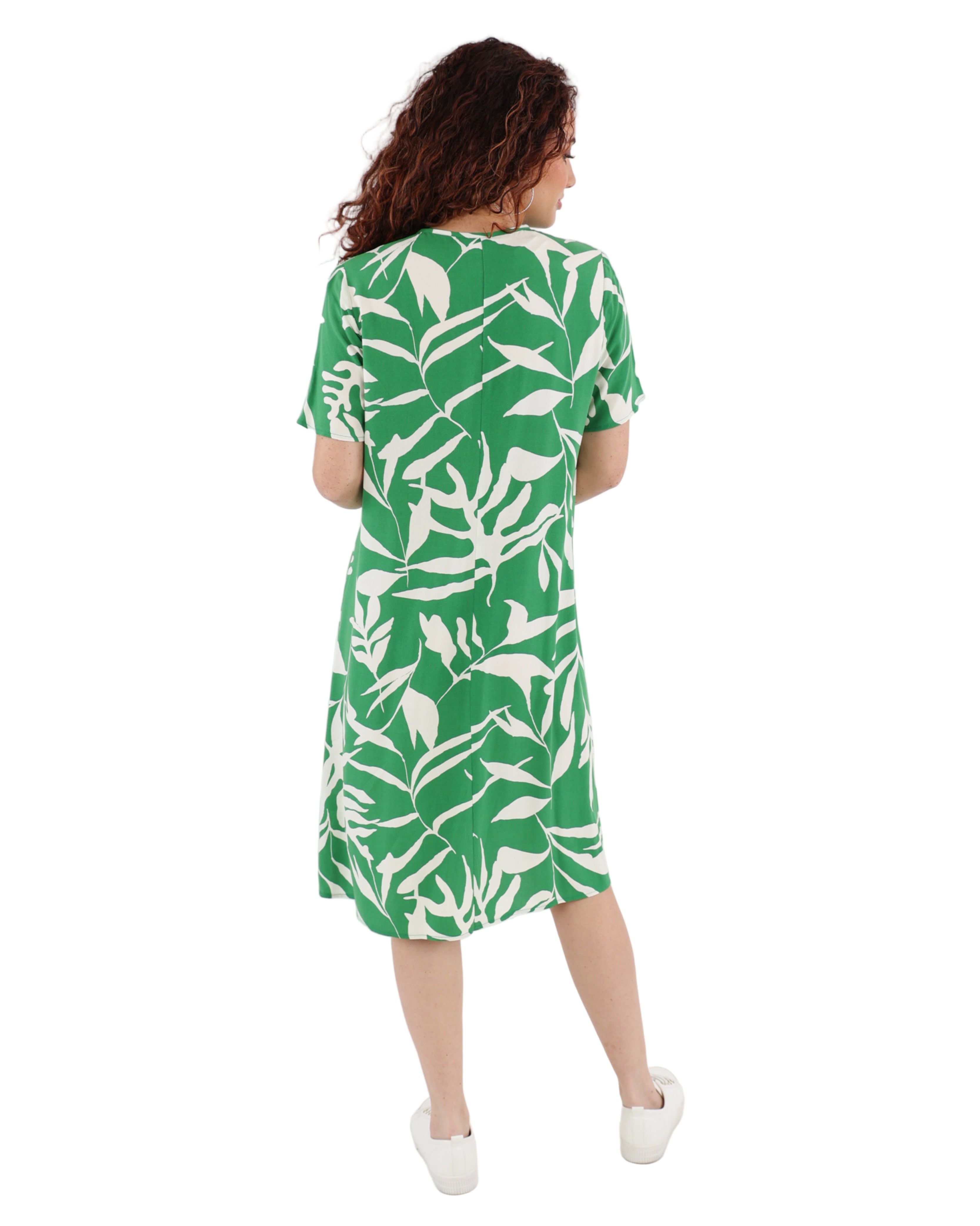 Short Sleeve Leaf Print Shift Dress