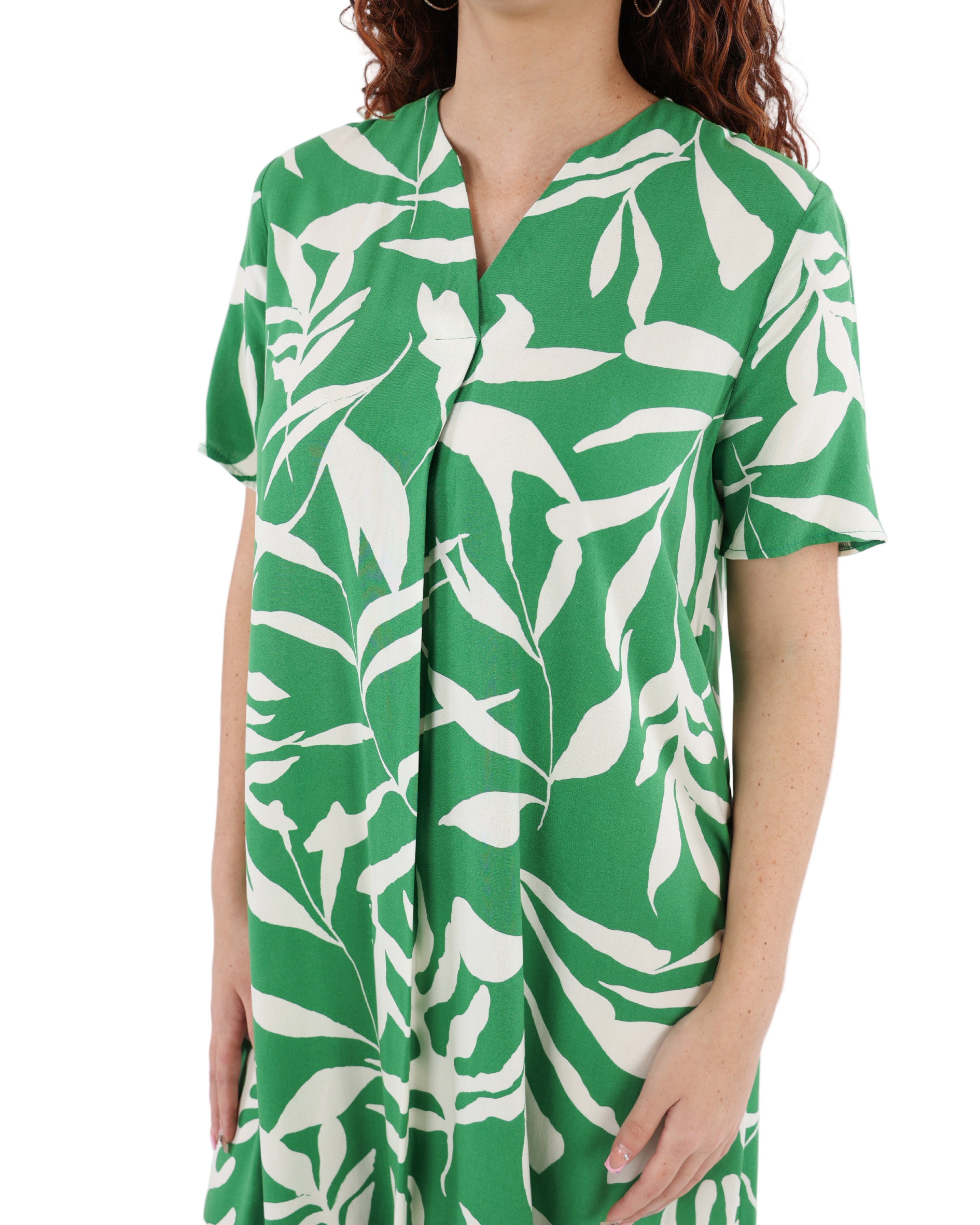 Short Sleeve Leaf Print Shift Dress