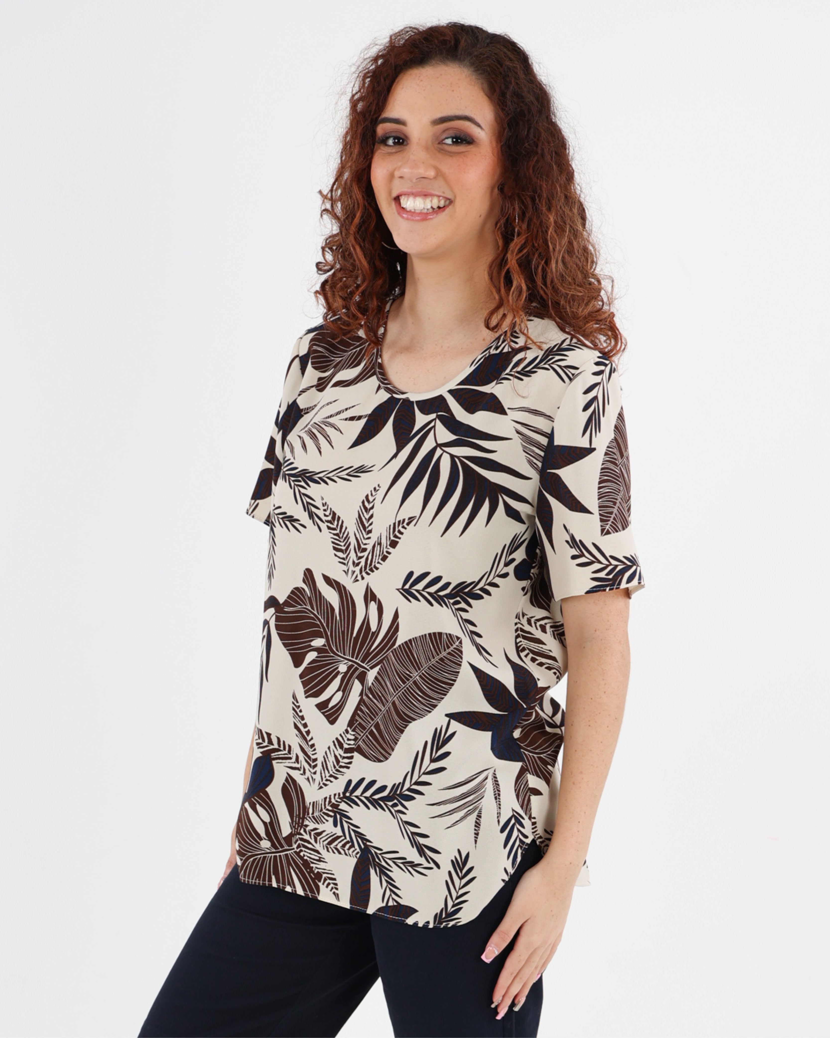 Short Sleeve Leaf Print Blouse