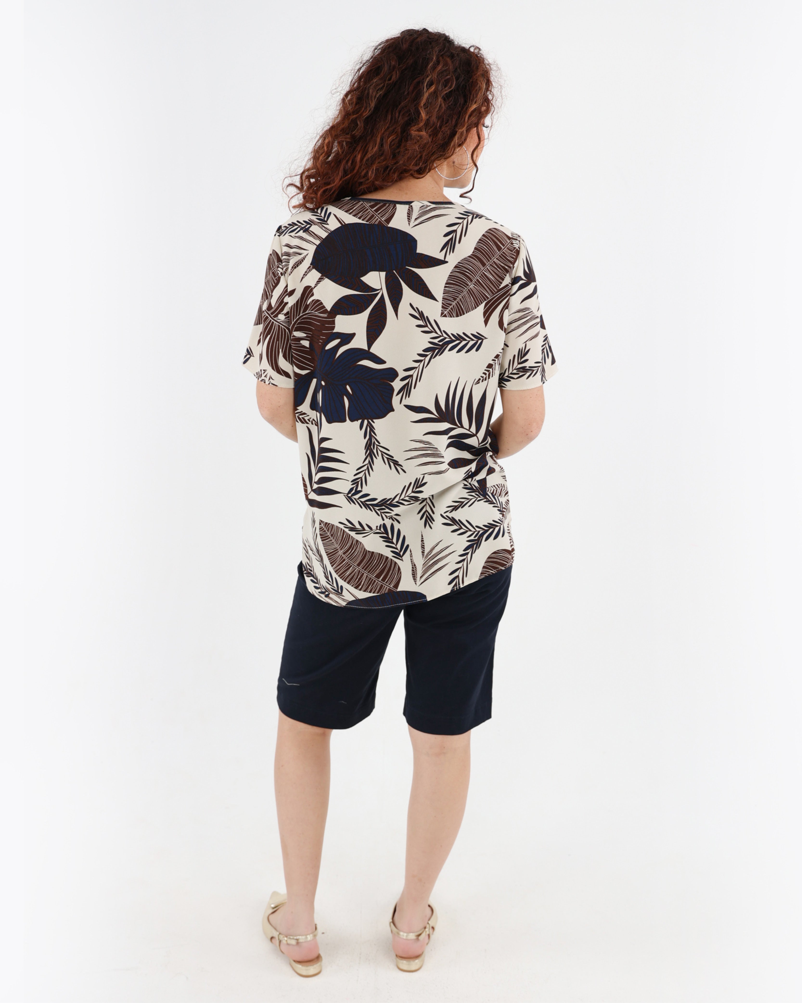 Short Sleeve Leaf Print Blouse