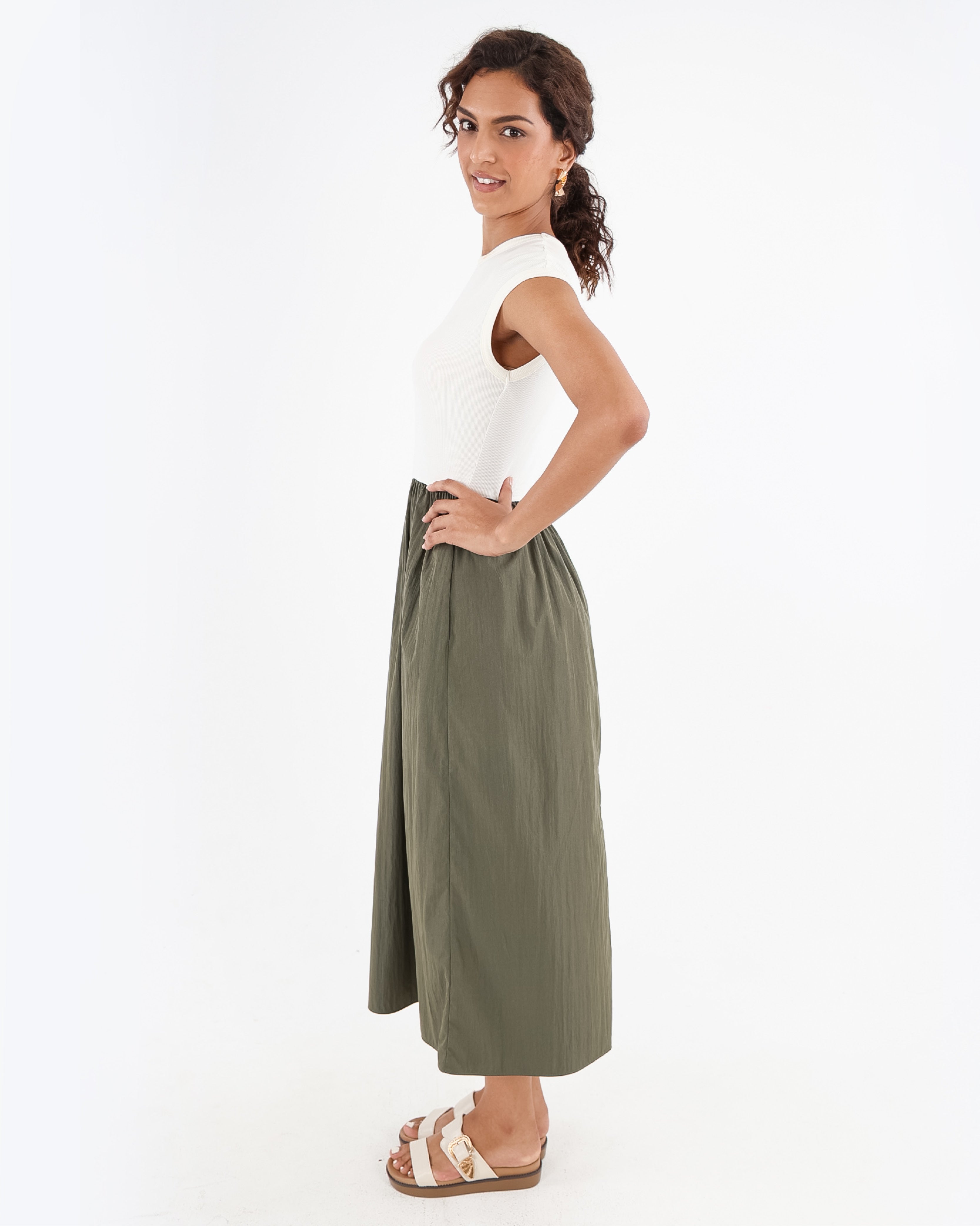 Cap Sleeve Colour Block Midi Dress