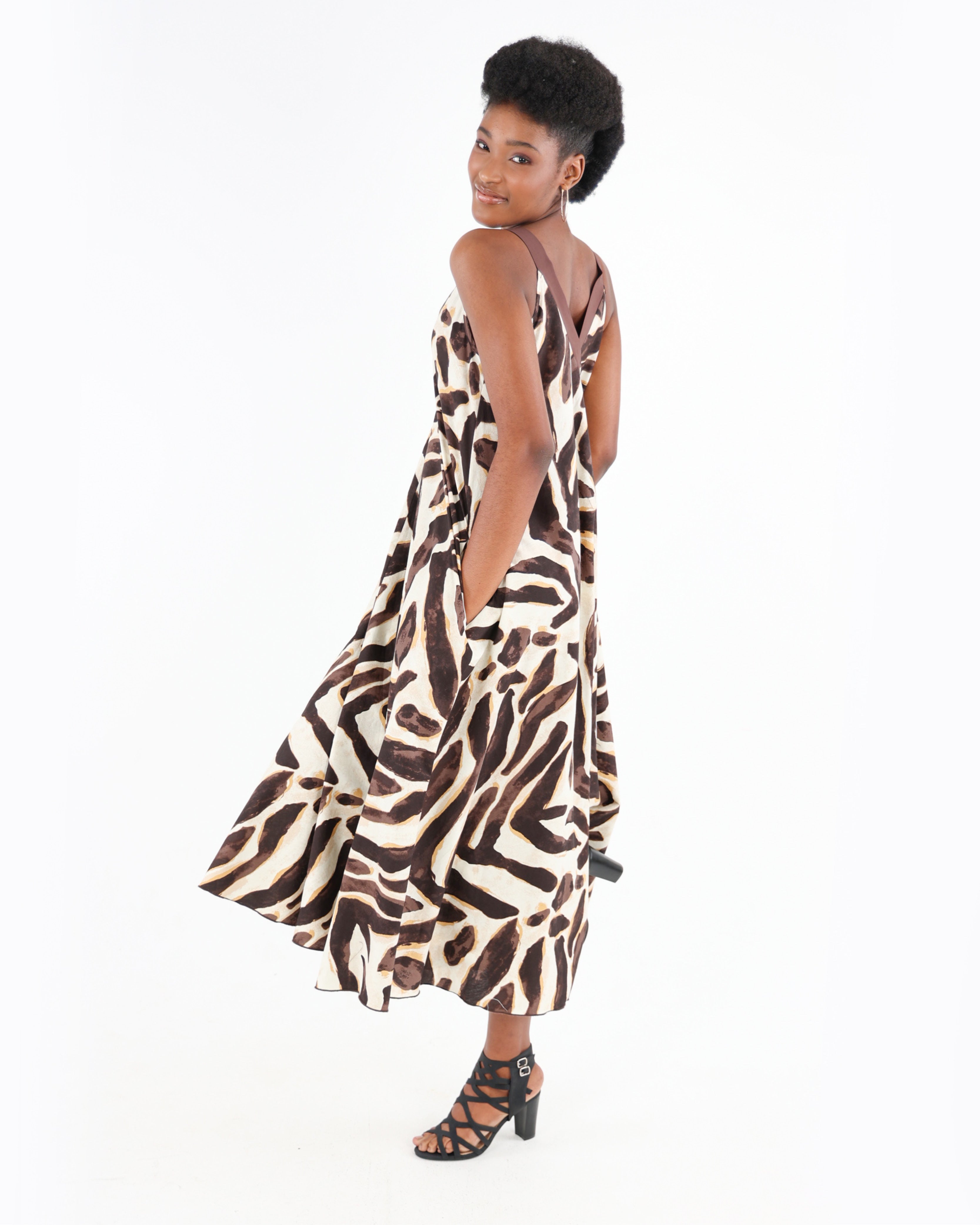 Stone V-Neck Flared Maxi Dress