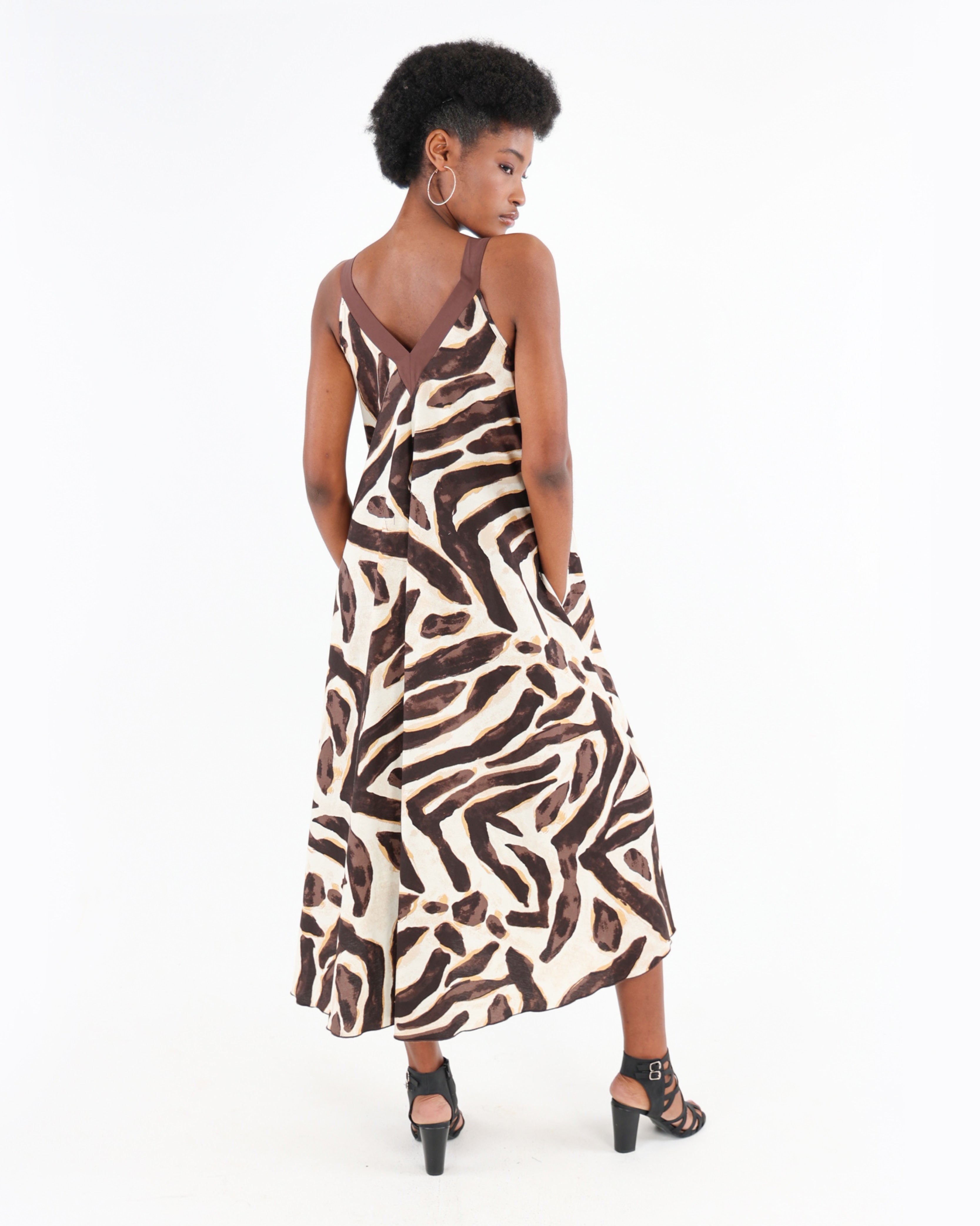 Stone V-Neck Flared Maxi Dress