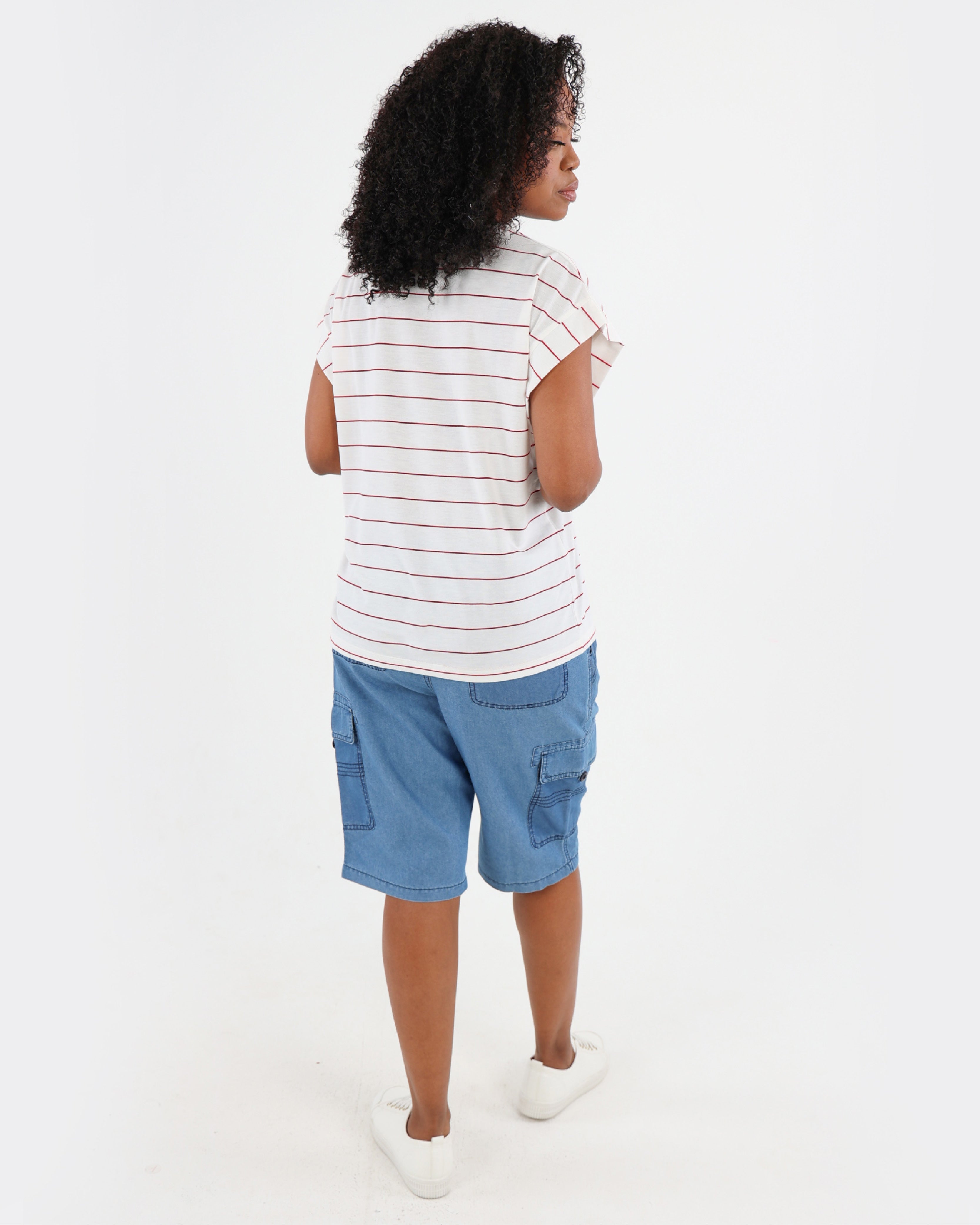 Red Cap Sleeve Striped T-Shirt