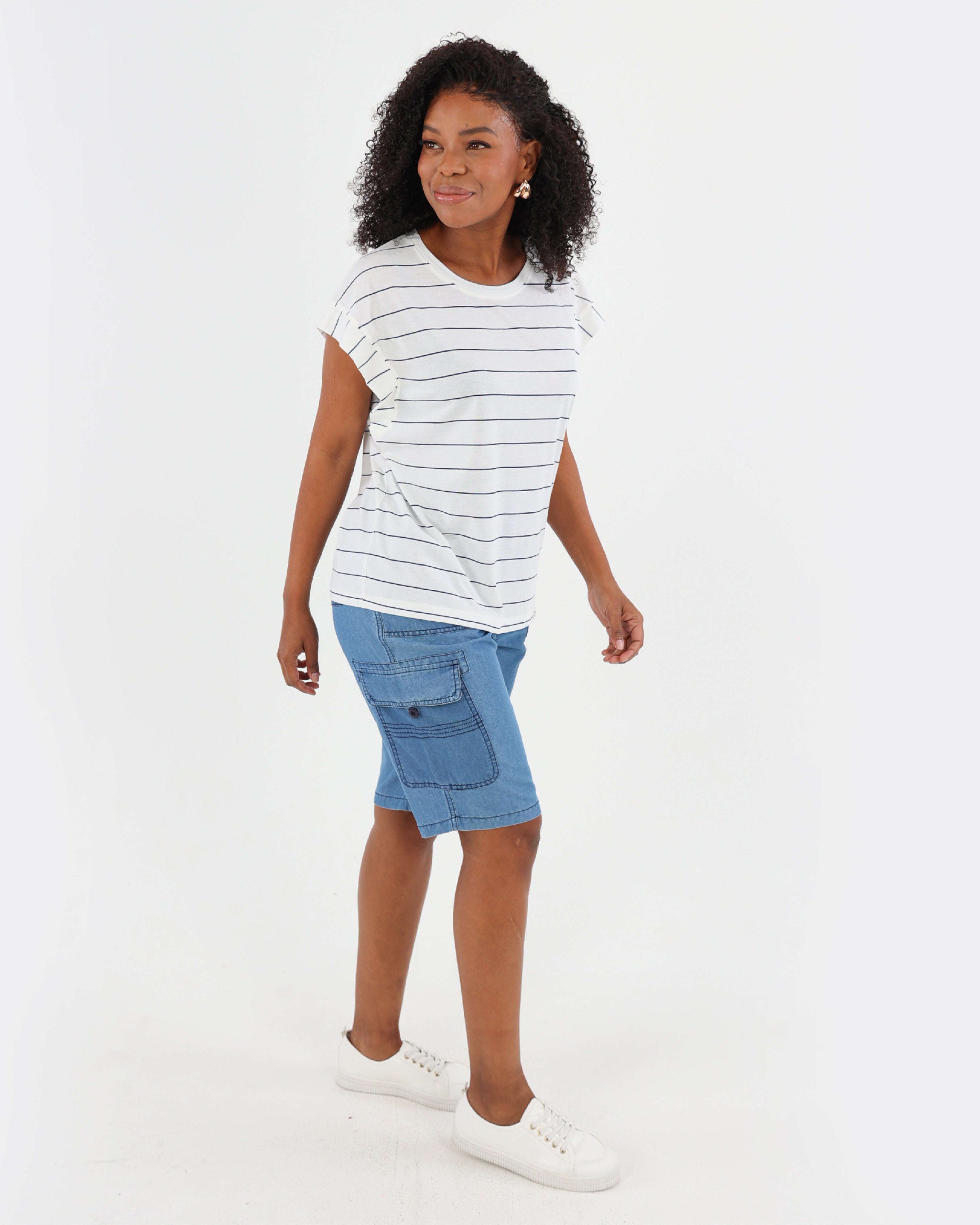 Blue Cap Sleeve Striped T-Shirt