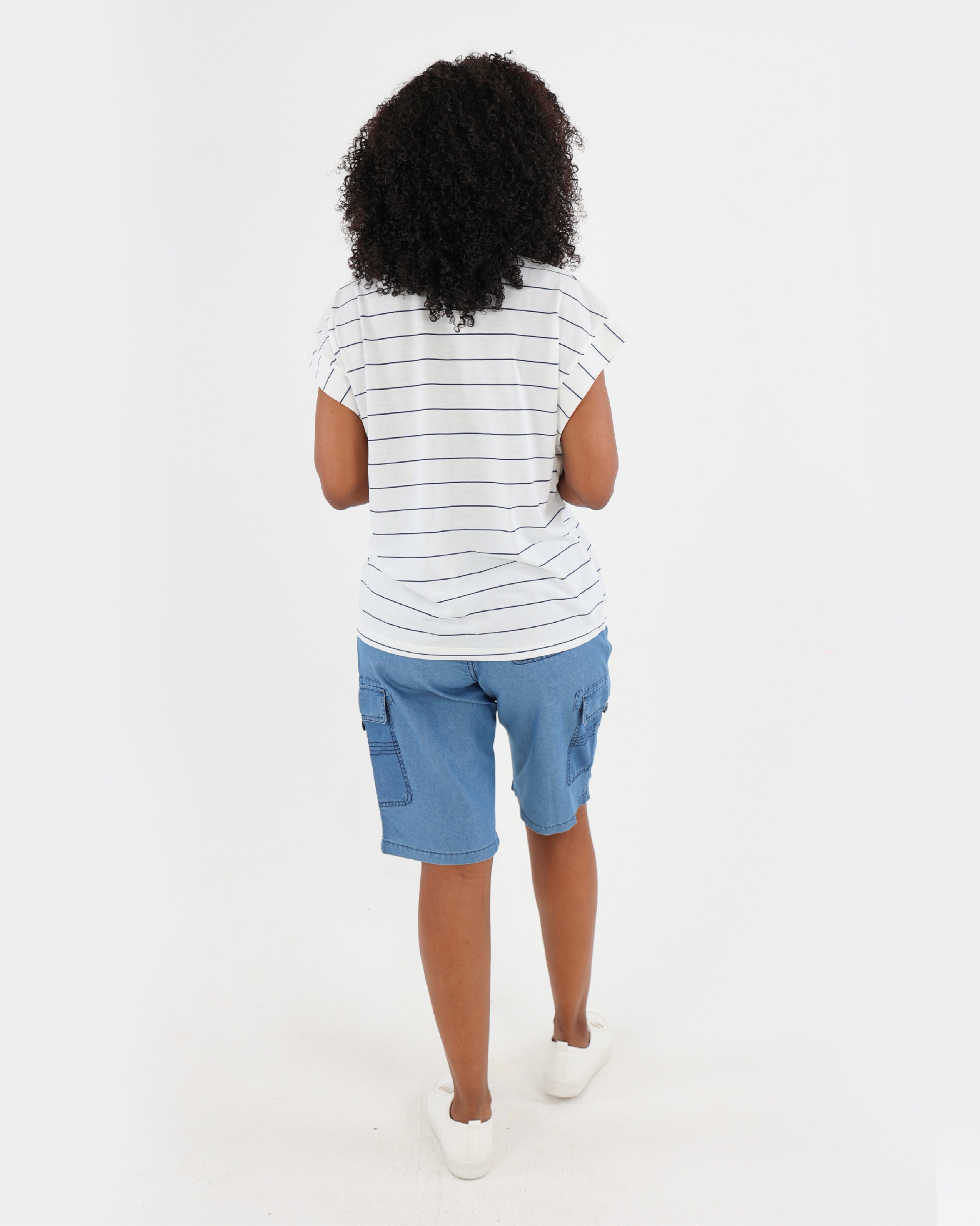 Blue Cap Sleeve Striped T-Shirt