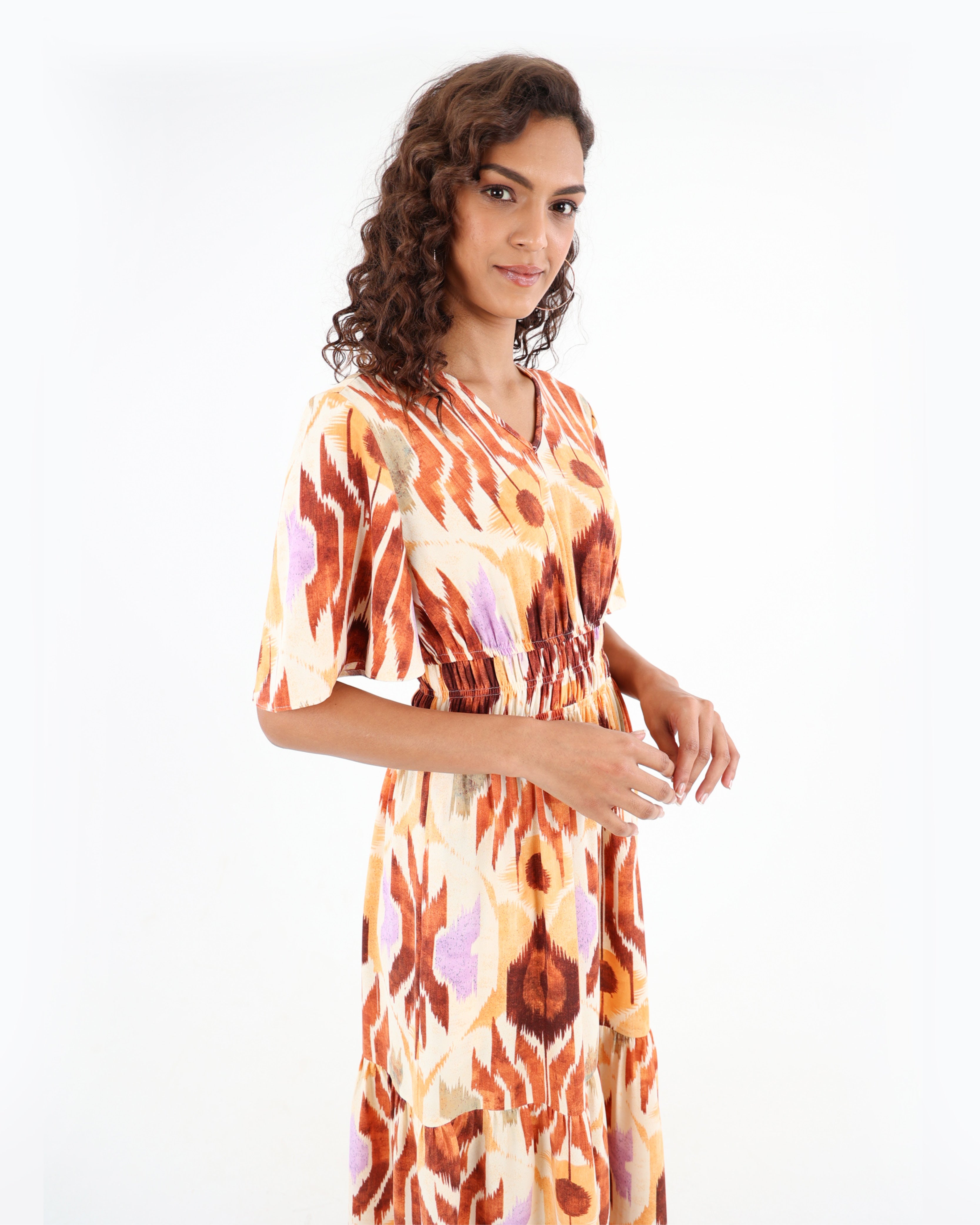 Geometric Print Tiered Maxi Dress