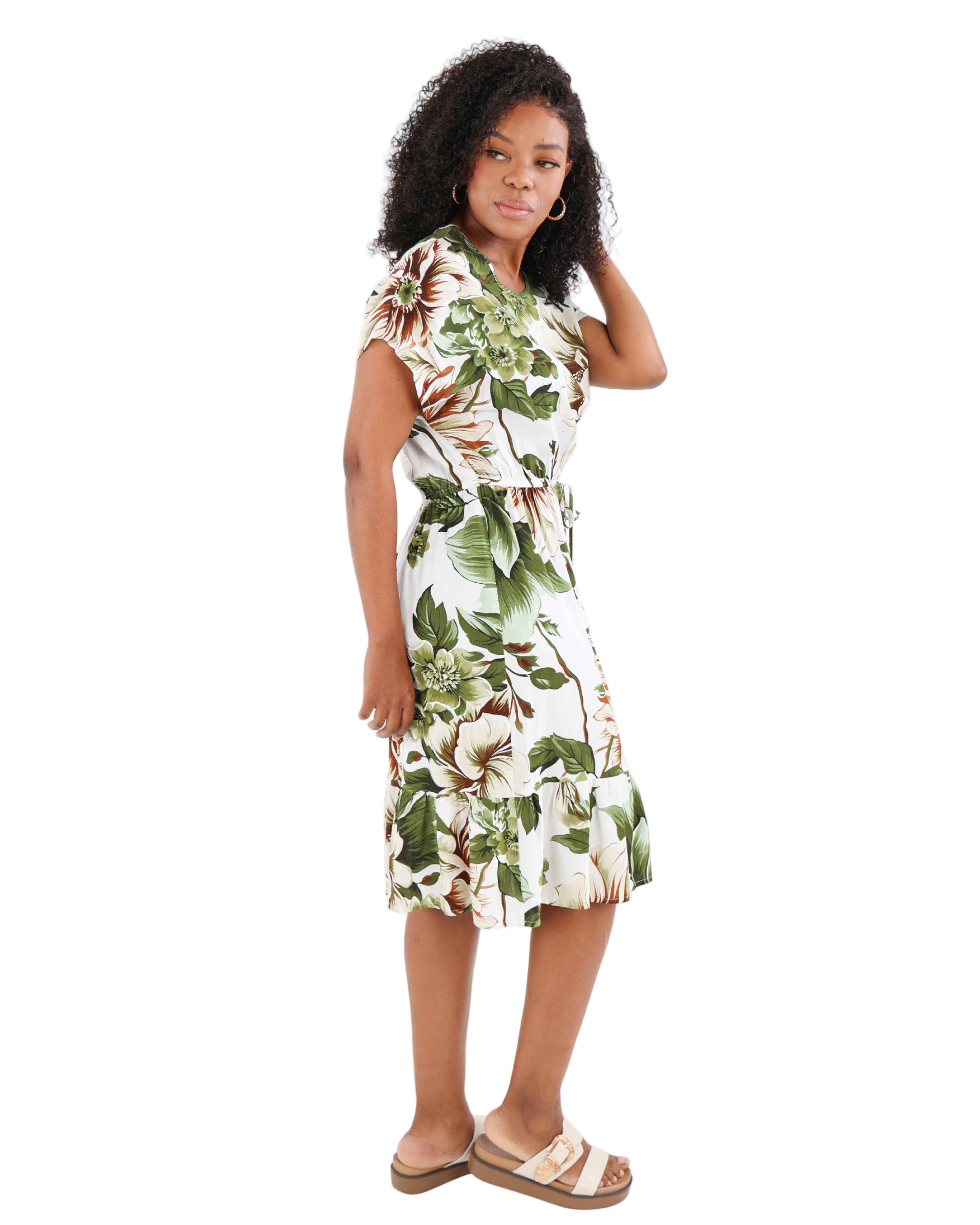 Short Sleeve Knee Length Floral Print Dress