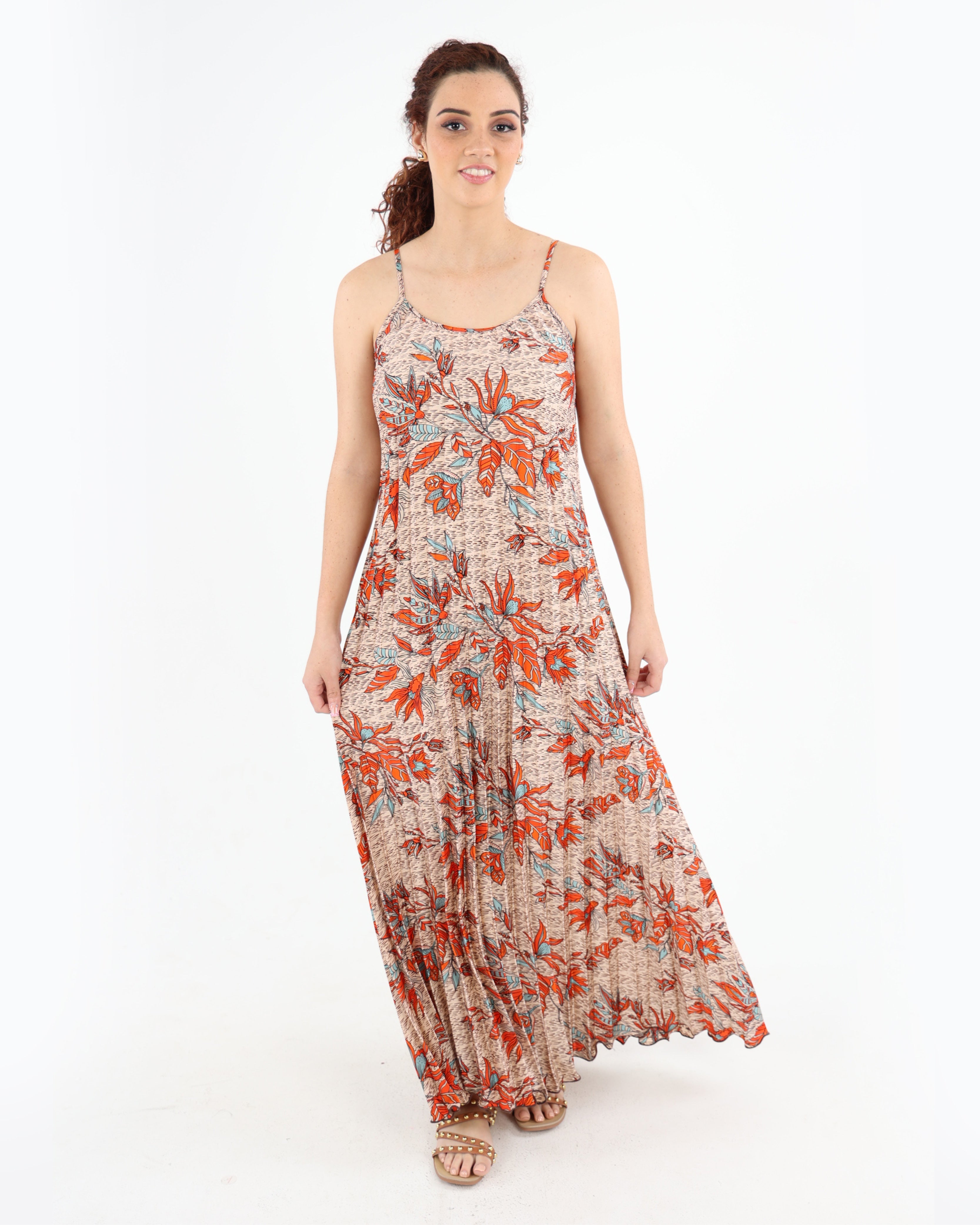 Strappy Pleated Maxi Dress