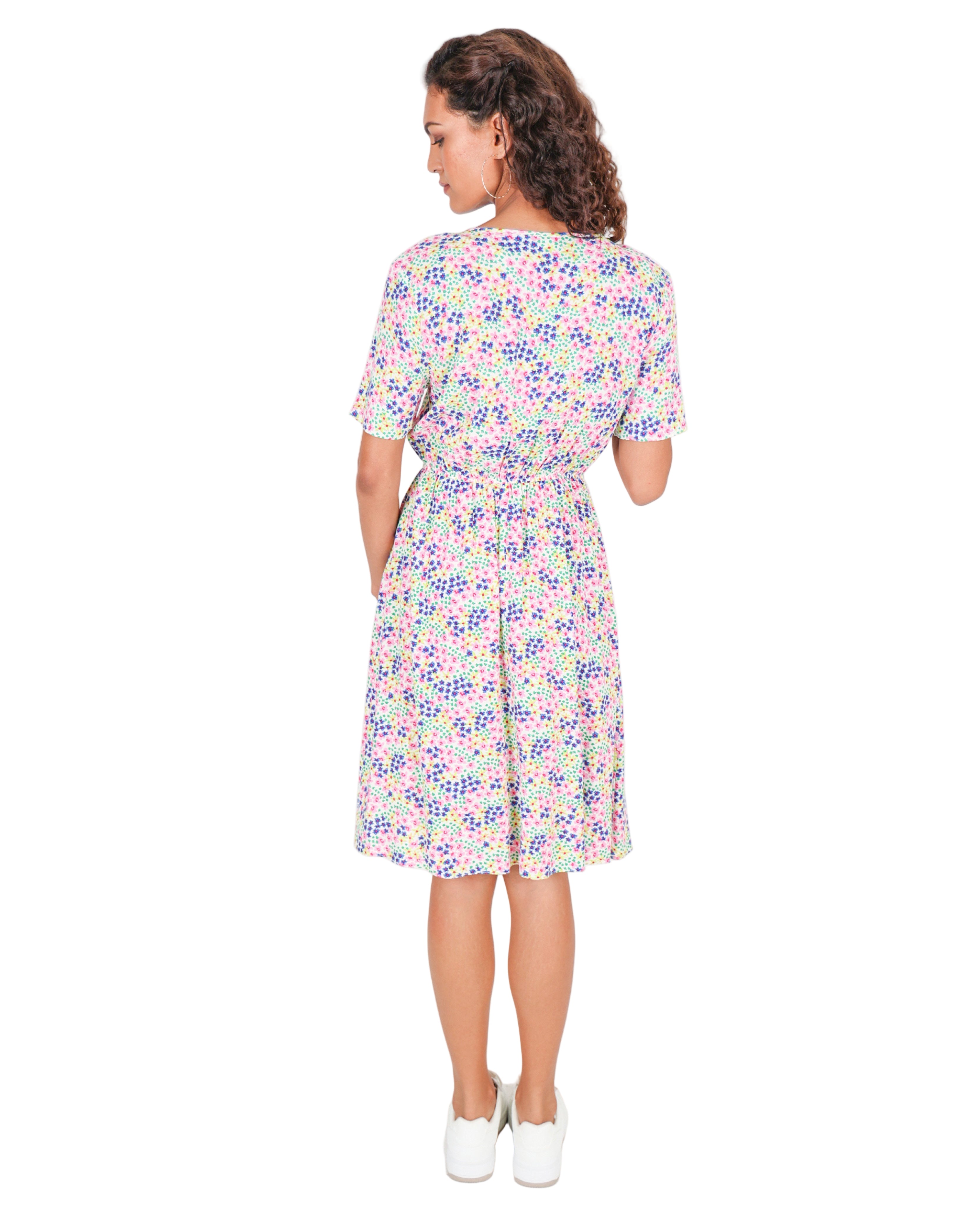 Pastel Floral Print Short Sleeve Summer Dress
