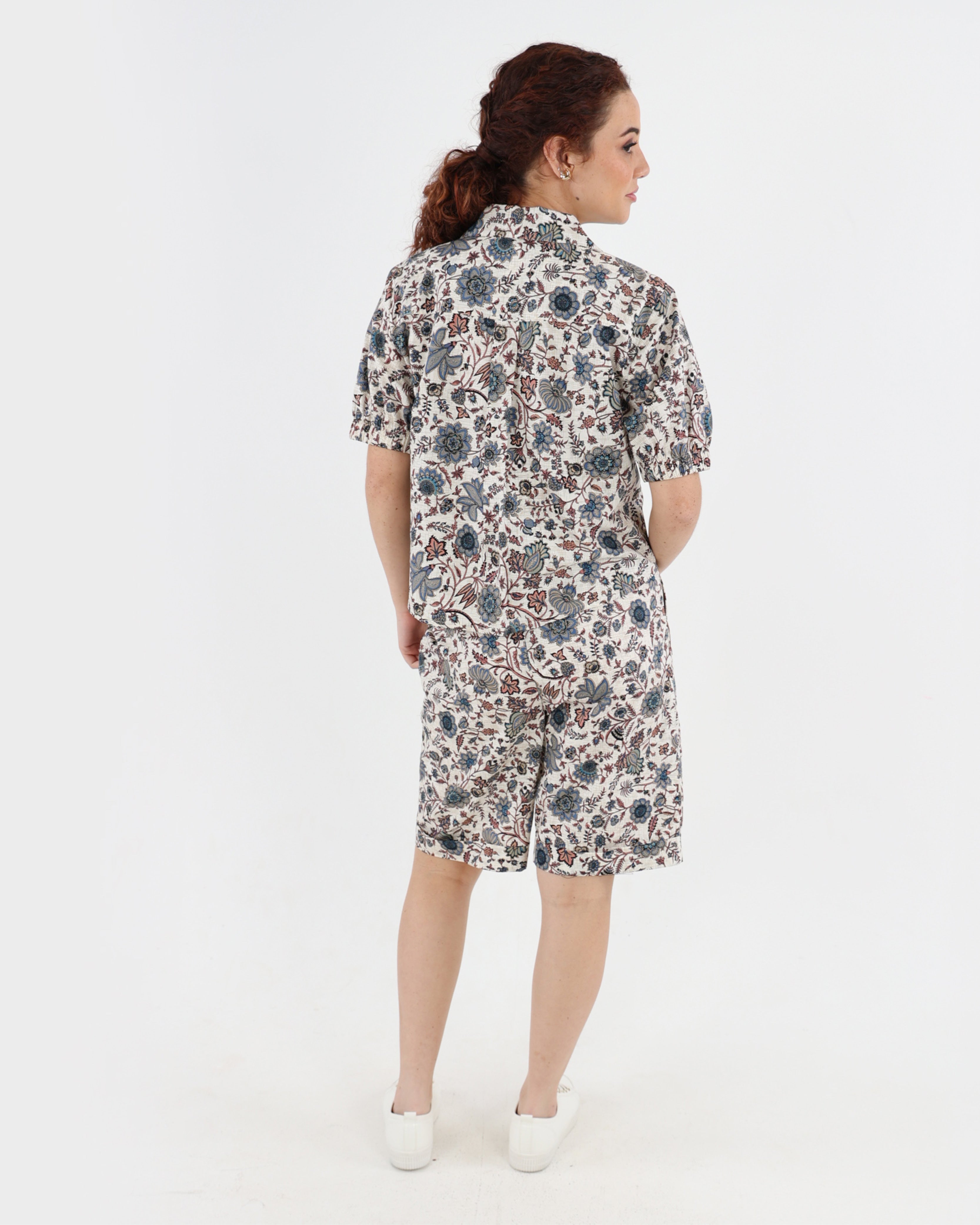 Paisley Print Button Up Short Sleeve Blouse