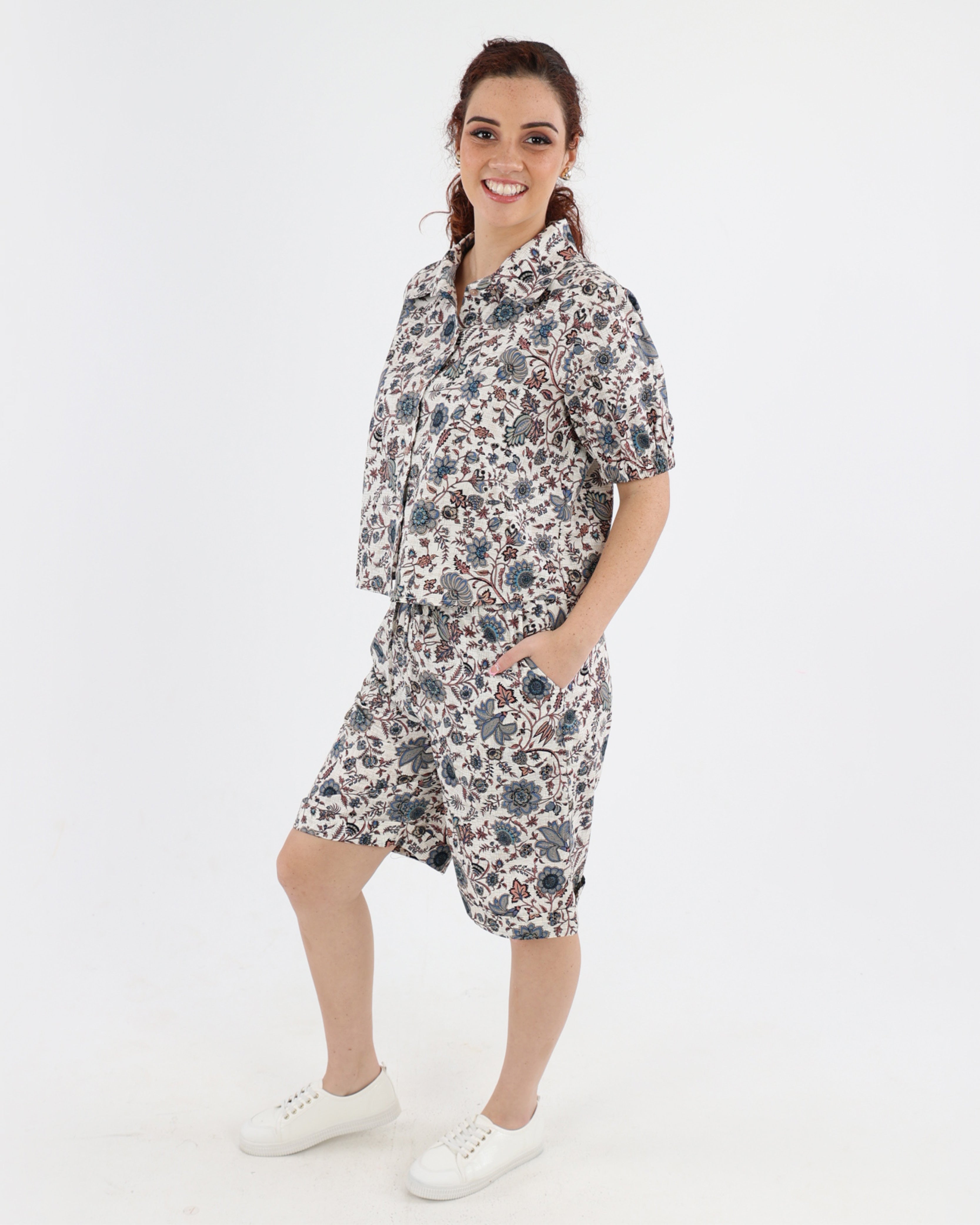 Paisley Print Button Up Short Sleeve Blouse