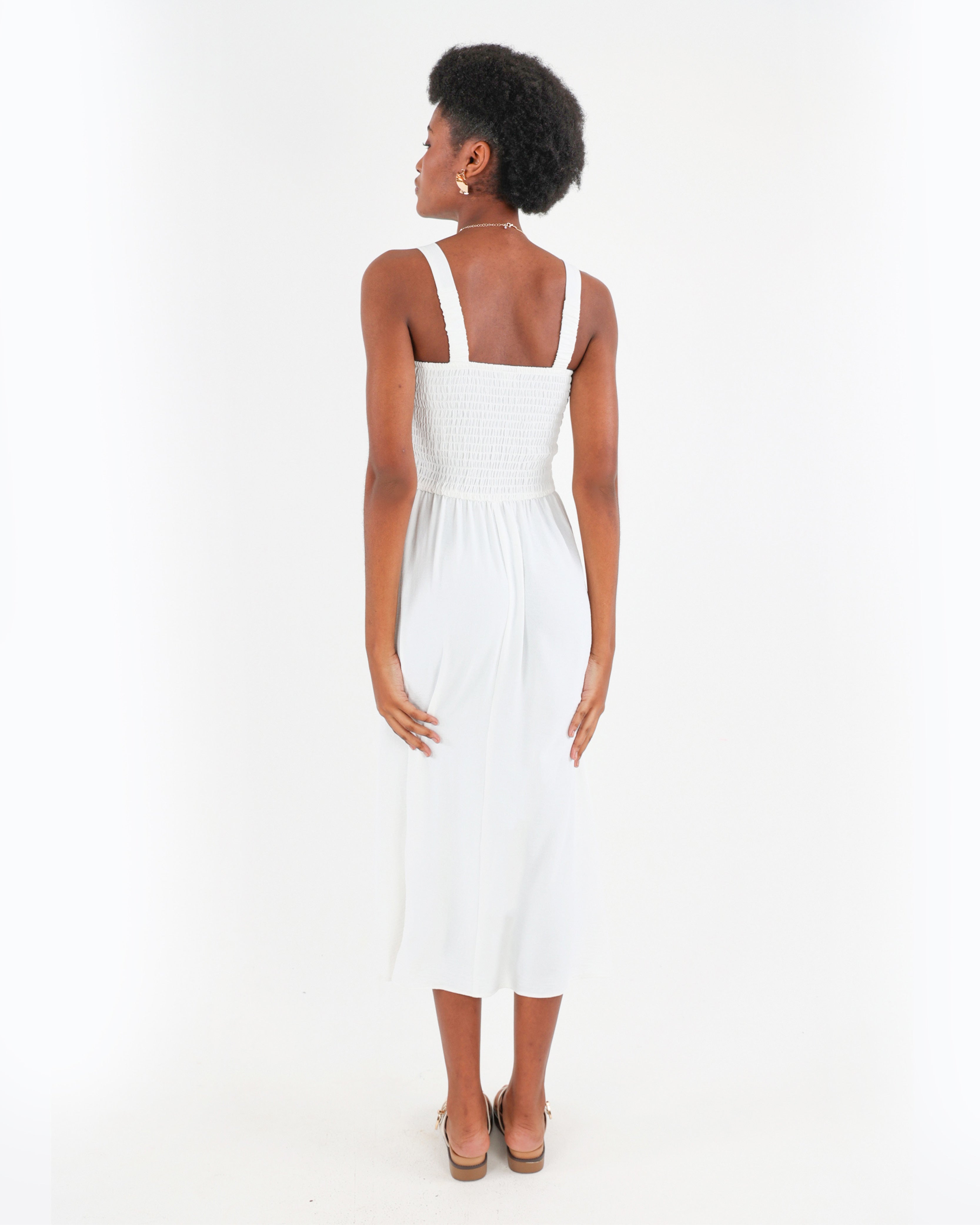 White Strappy Smocked Maxi Dress