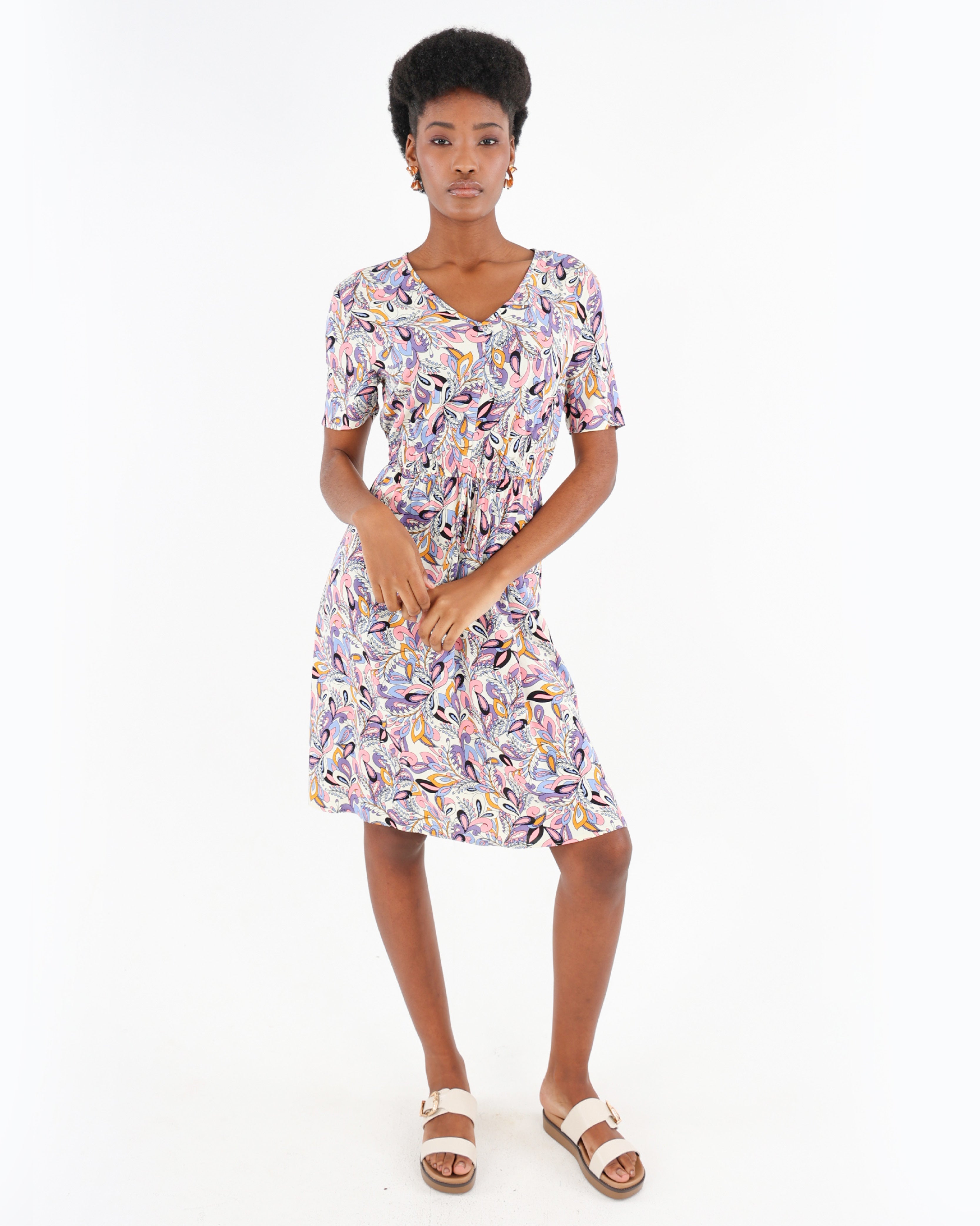 Paisley Print Short Sleeve Summer Dress