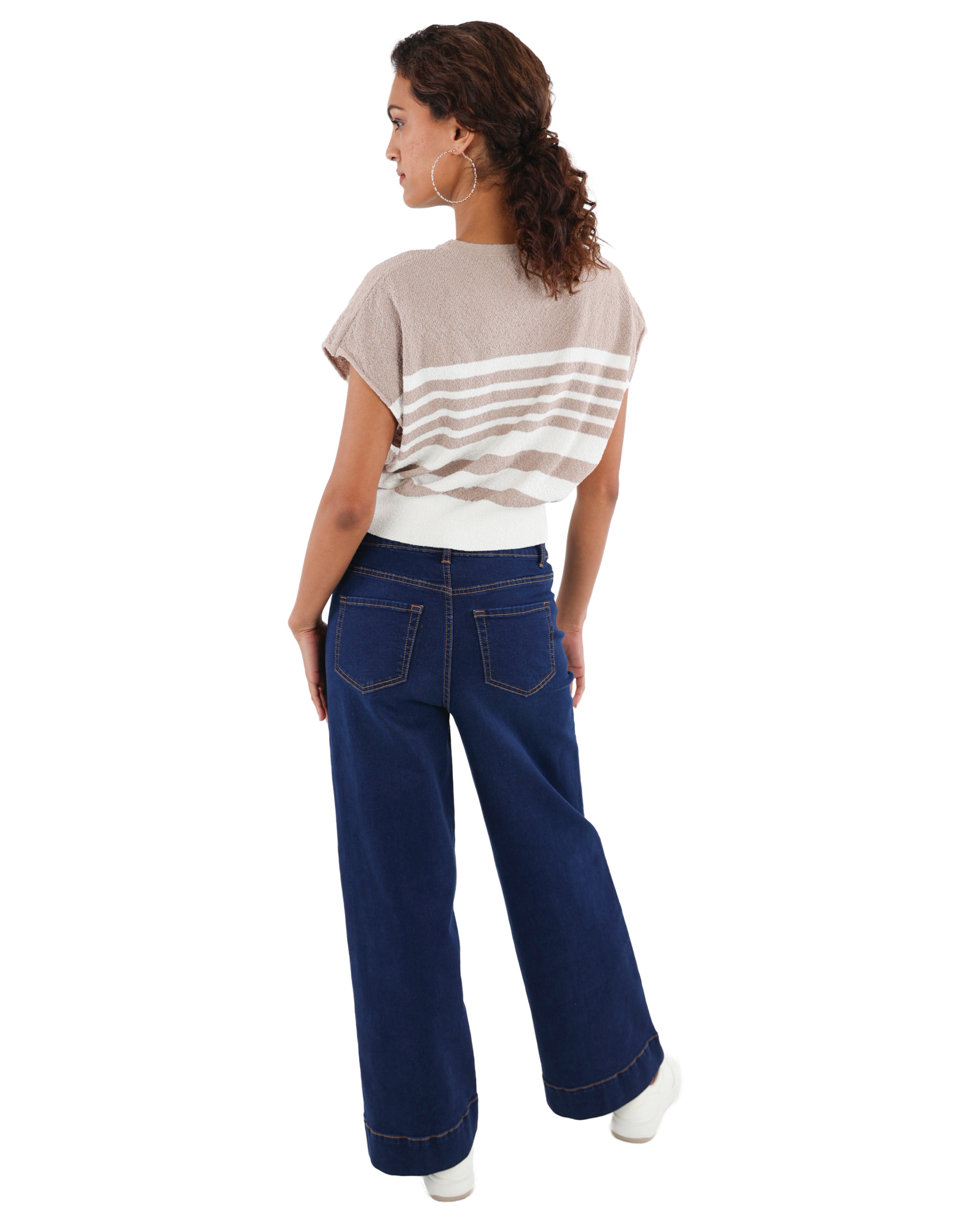 Dark Indigo Wide Leg Pintuck Denim Jeans