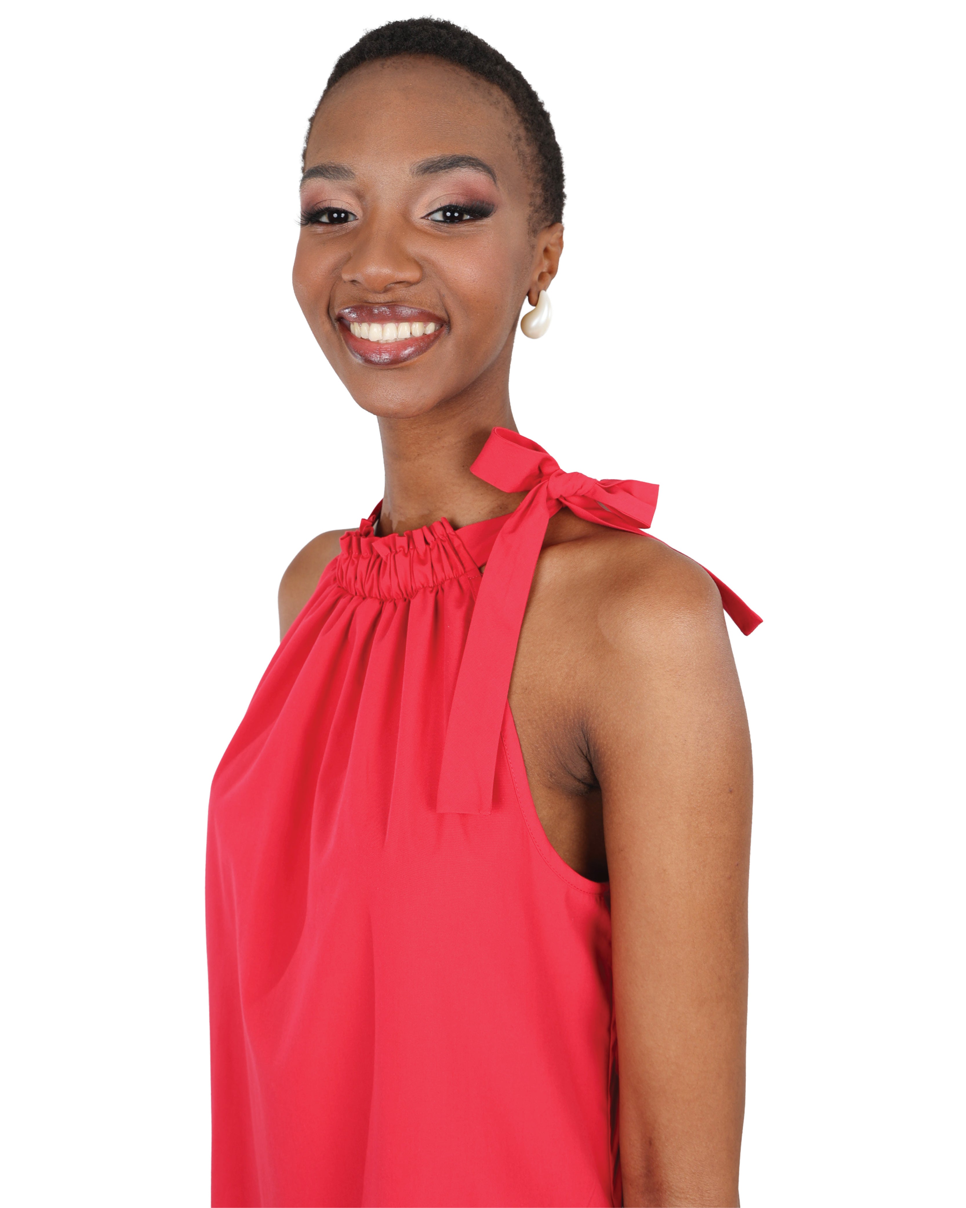 Berry Sleeveless Frilled Halterneck Dress