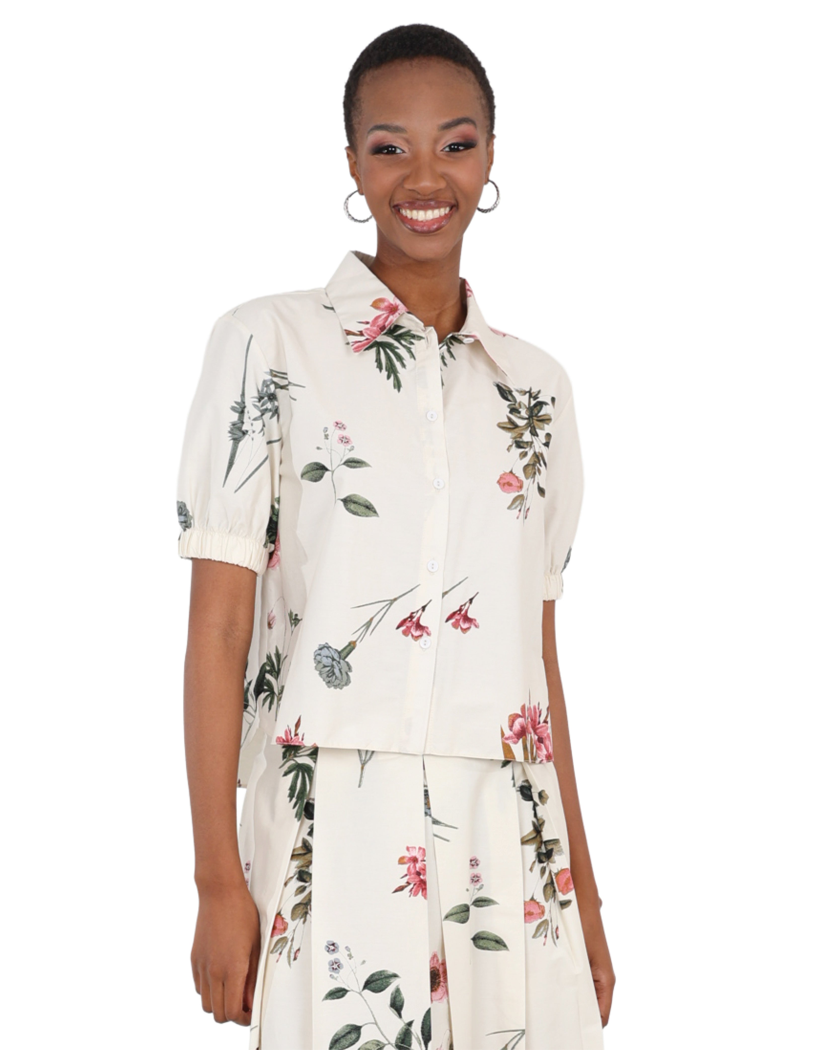 Floral Print Short Sleeve Cropped Shirt