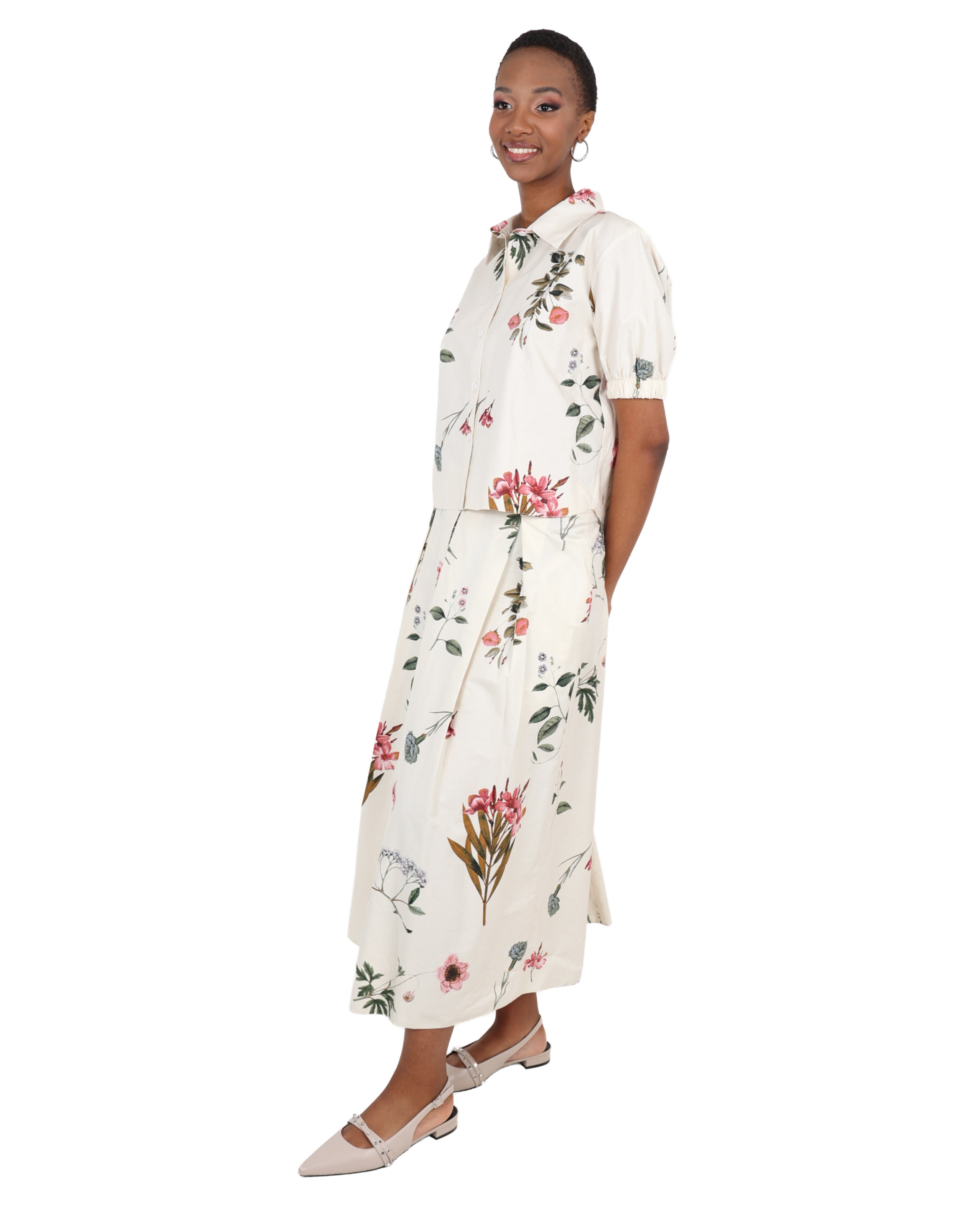 Floral Print Inverted Pleat Maxi Skirt