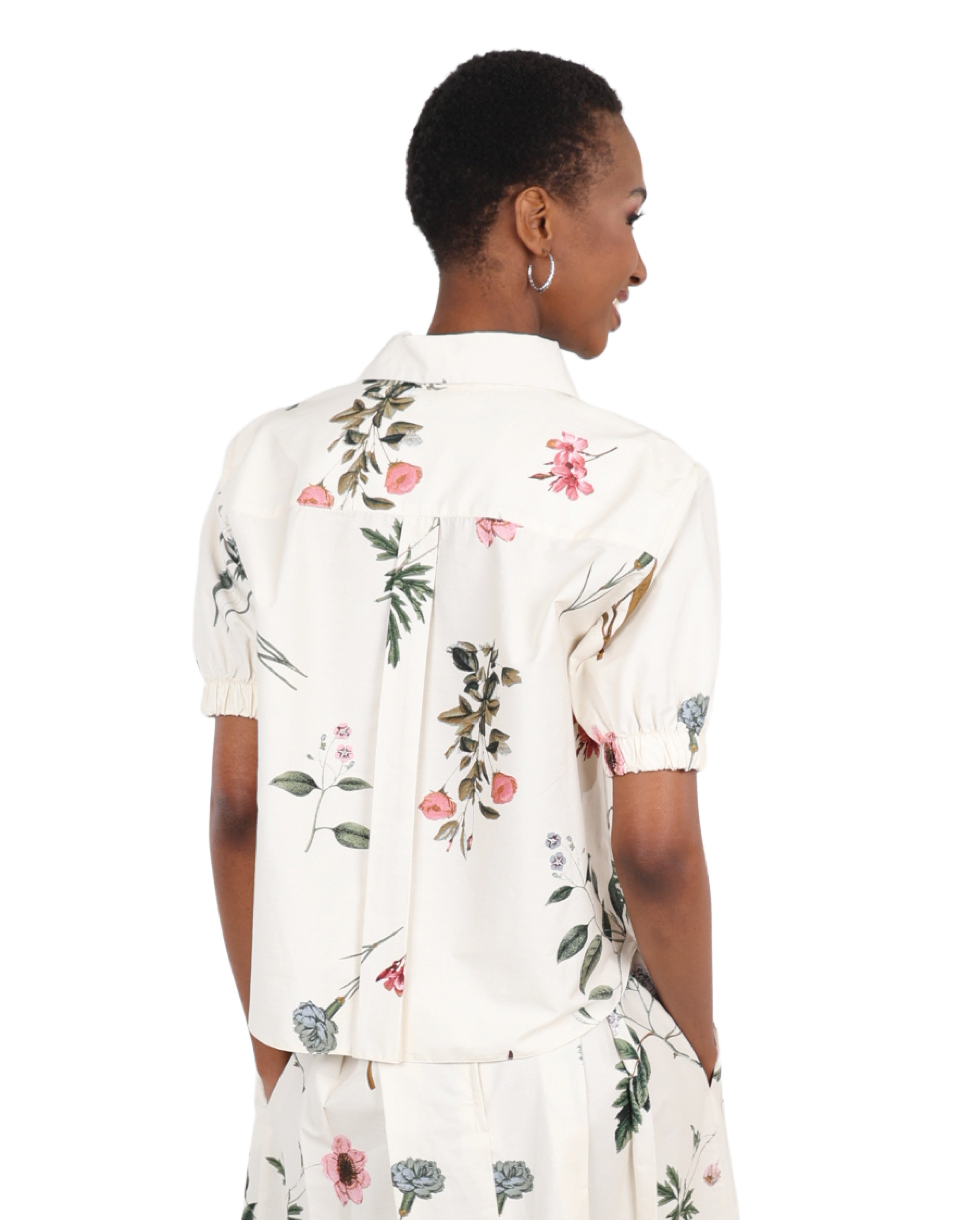 Floral Print Short Sleeve Cropped Shirt