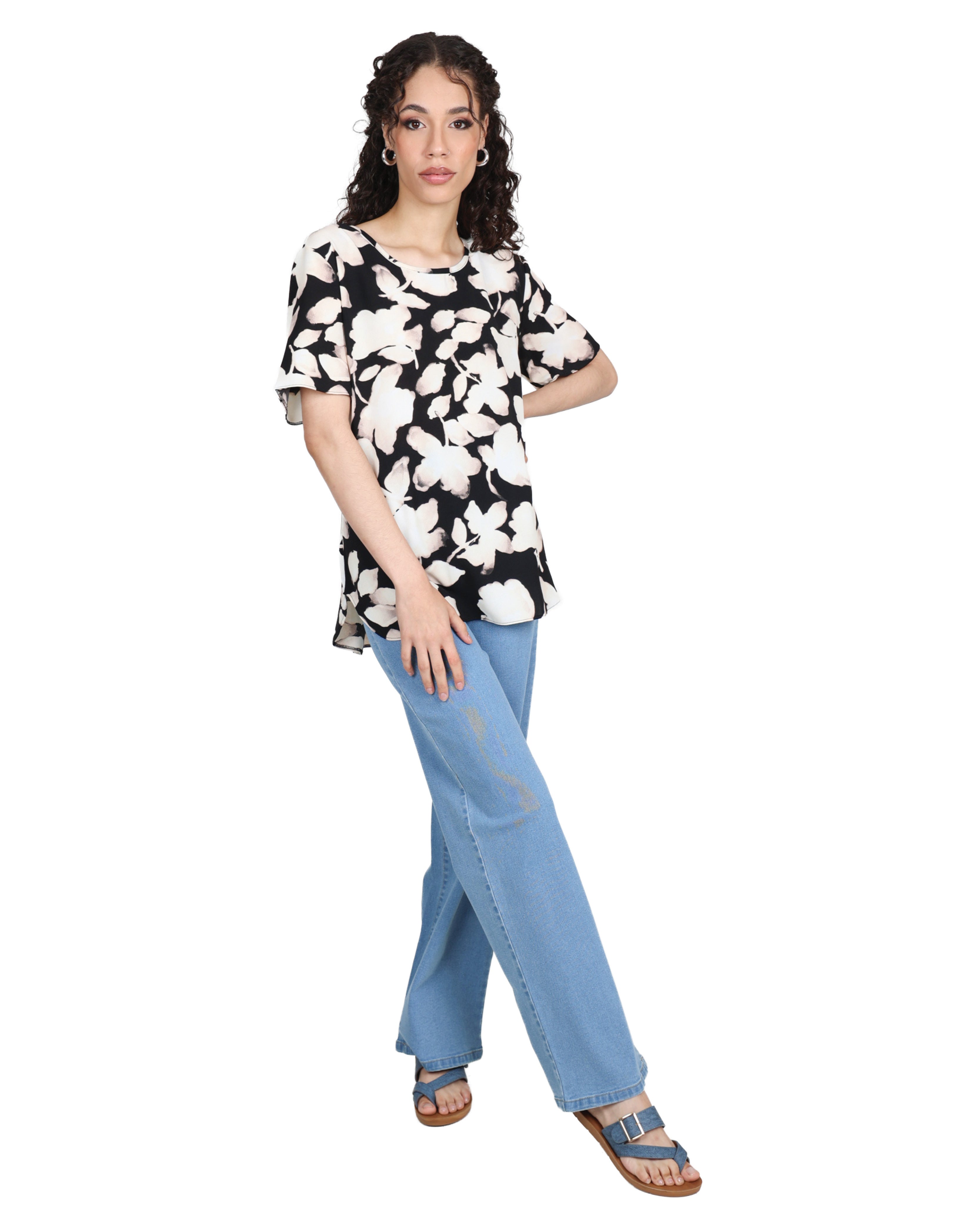 Cream Abstract Print Short Sleeve Blouse