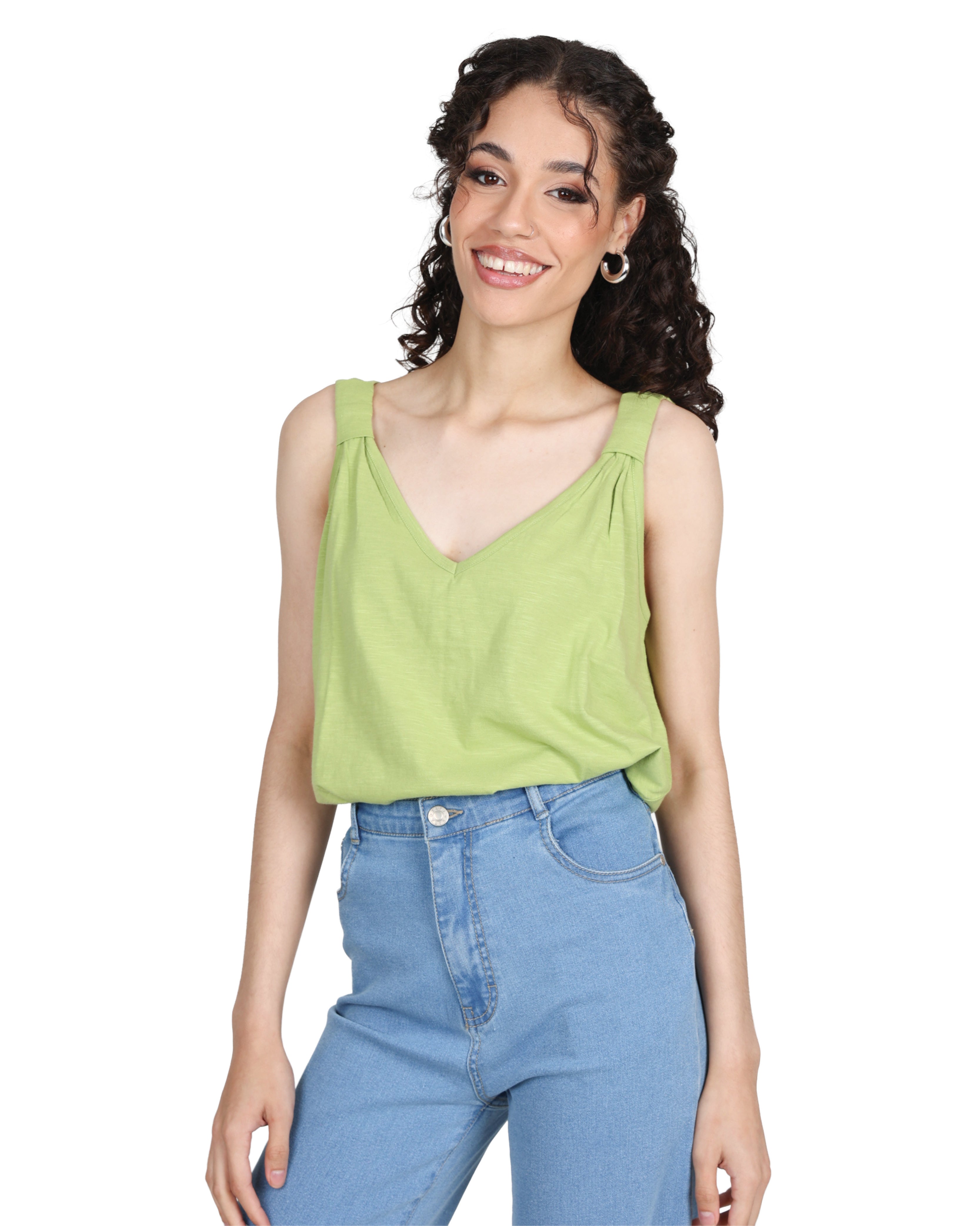 Green Knot Detail Sleeveless Top