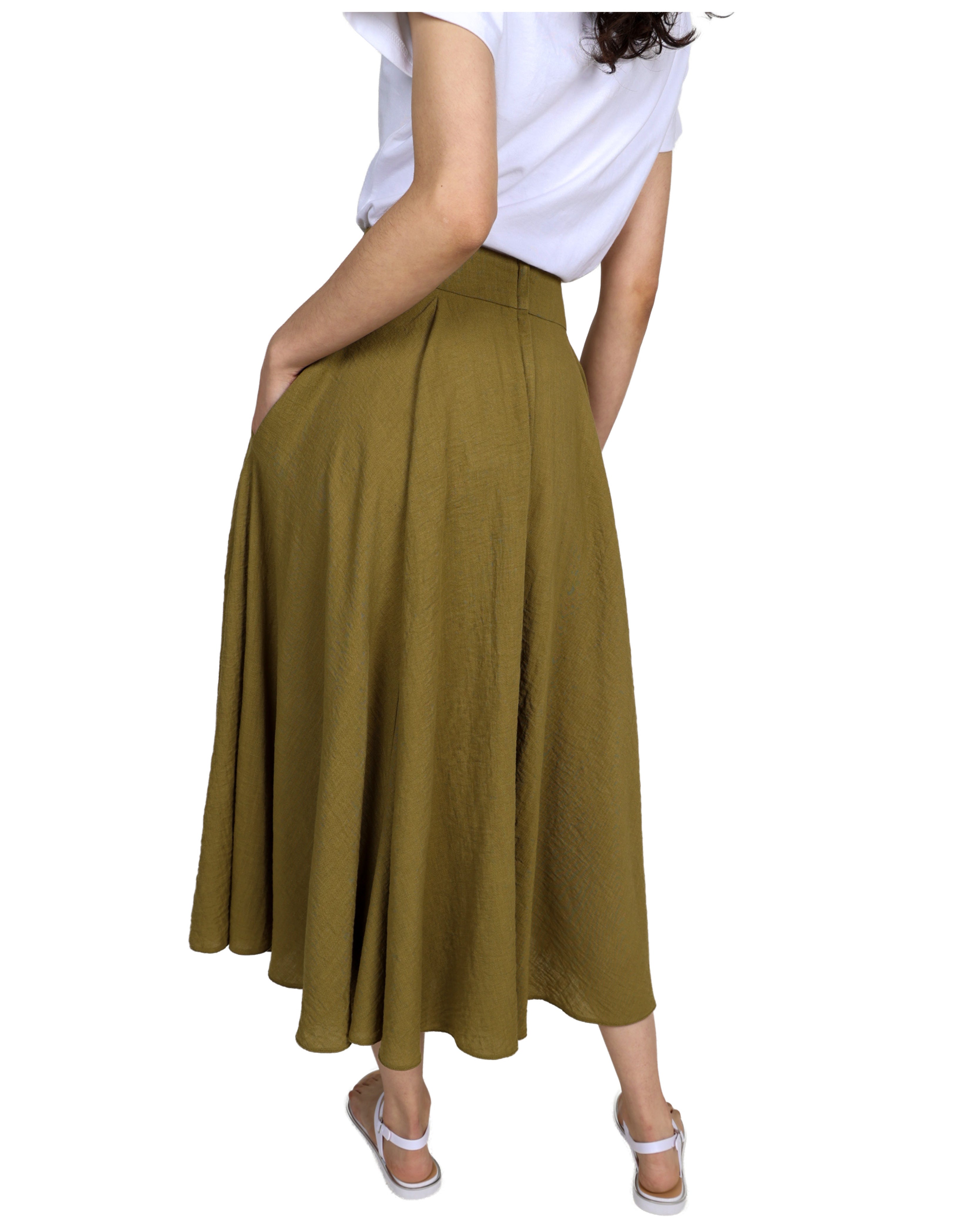 Olive Flared Midi Skirt
