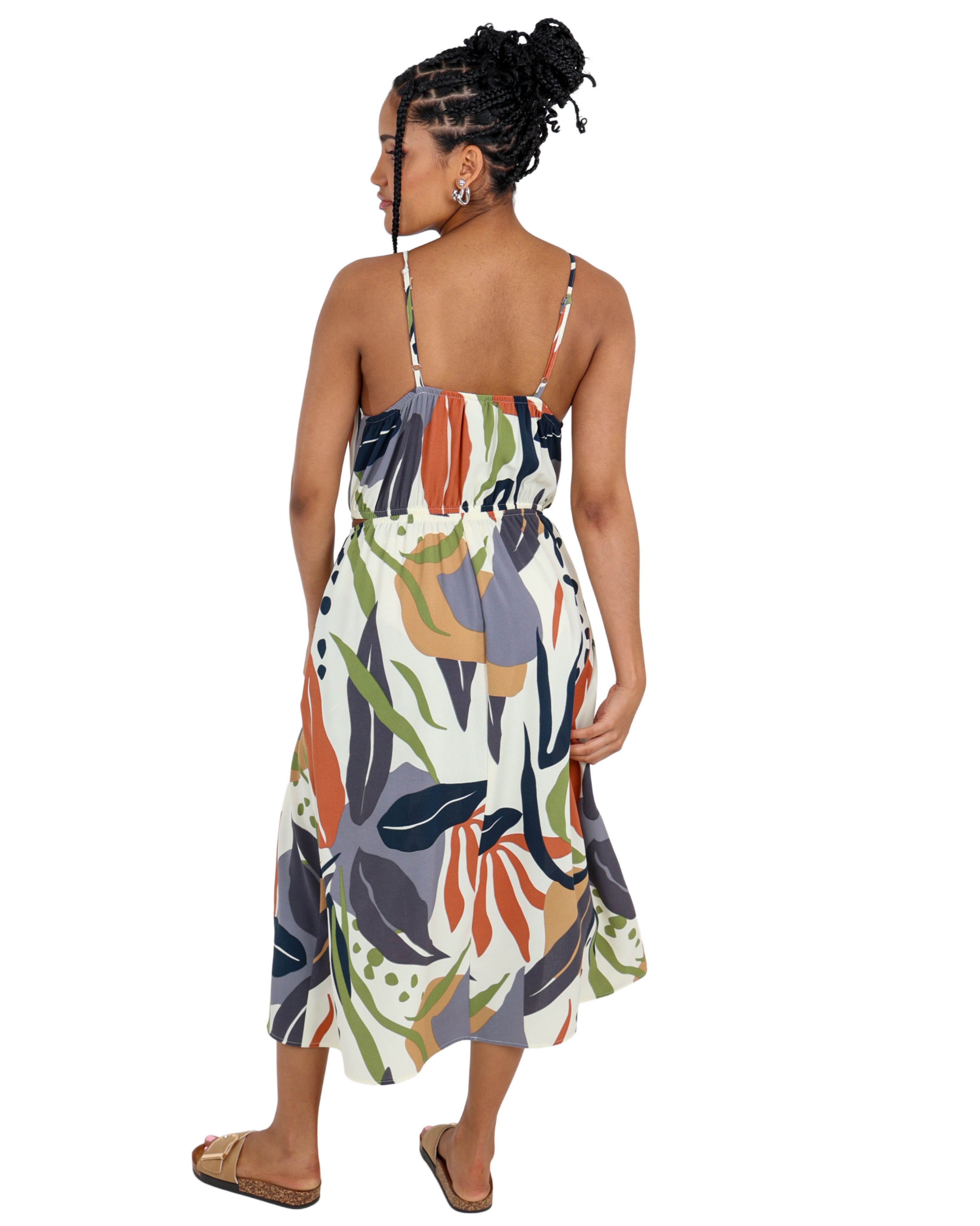 Leaf Print Cut Out Midi Dress