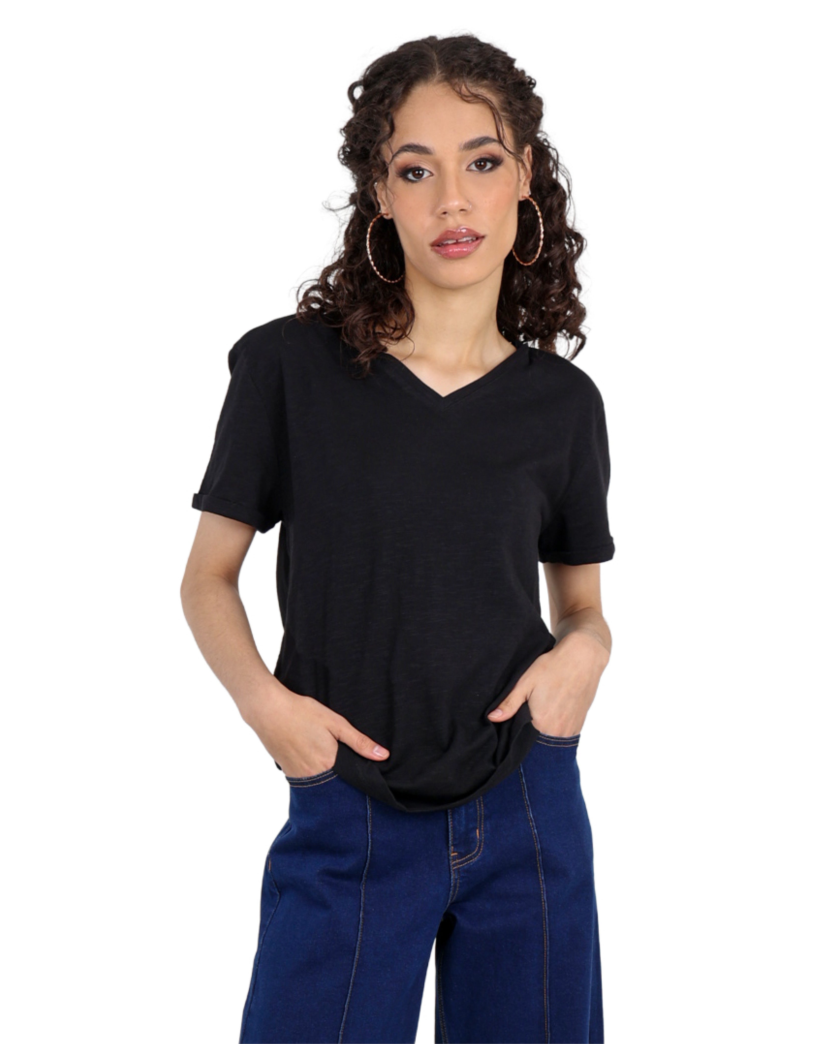 Black Turn Up Cuff Short Sleeve T-Shirt