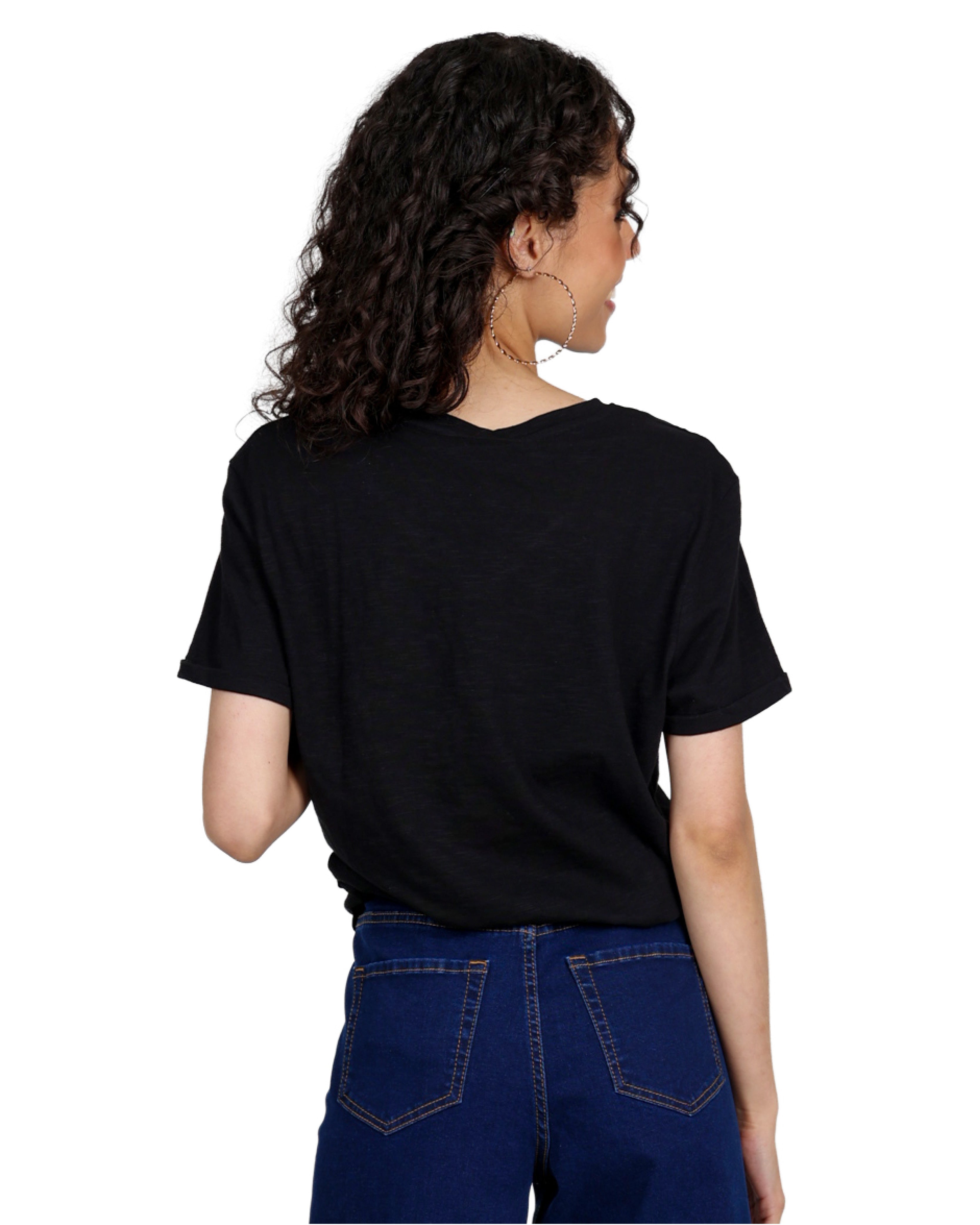 Black Turn Up Cuff Short Sleeve T-Shirt